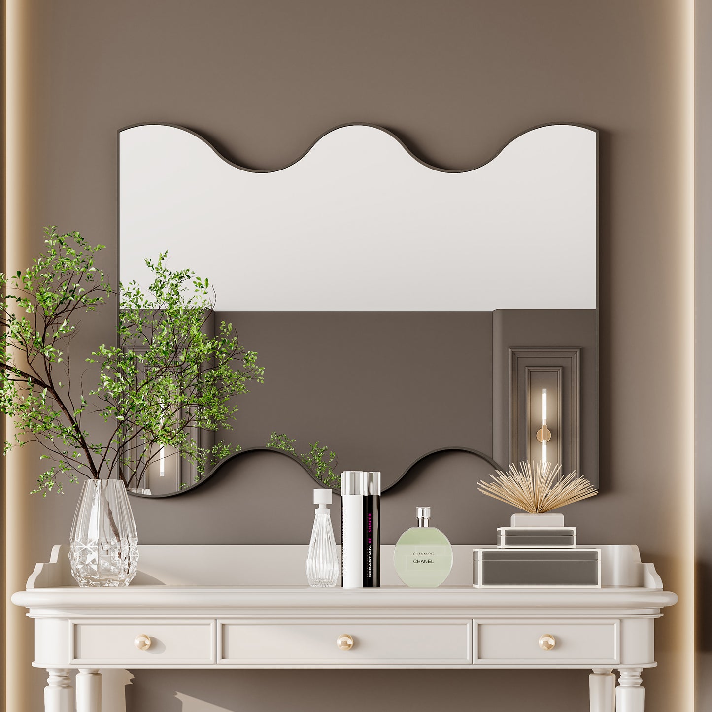 Wall Mirror 30x35 Inch Black Rectangular Mirror with 2 Wavy Sides Metal Framed Mirror Vanity Mirror Dressing Mirror, for Bathroom, Living Room, Bedroom Wall Decor