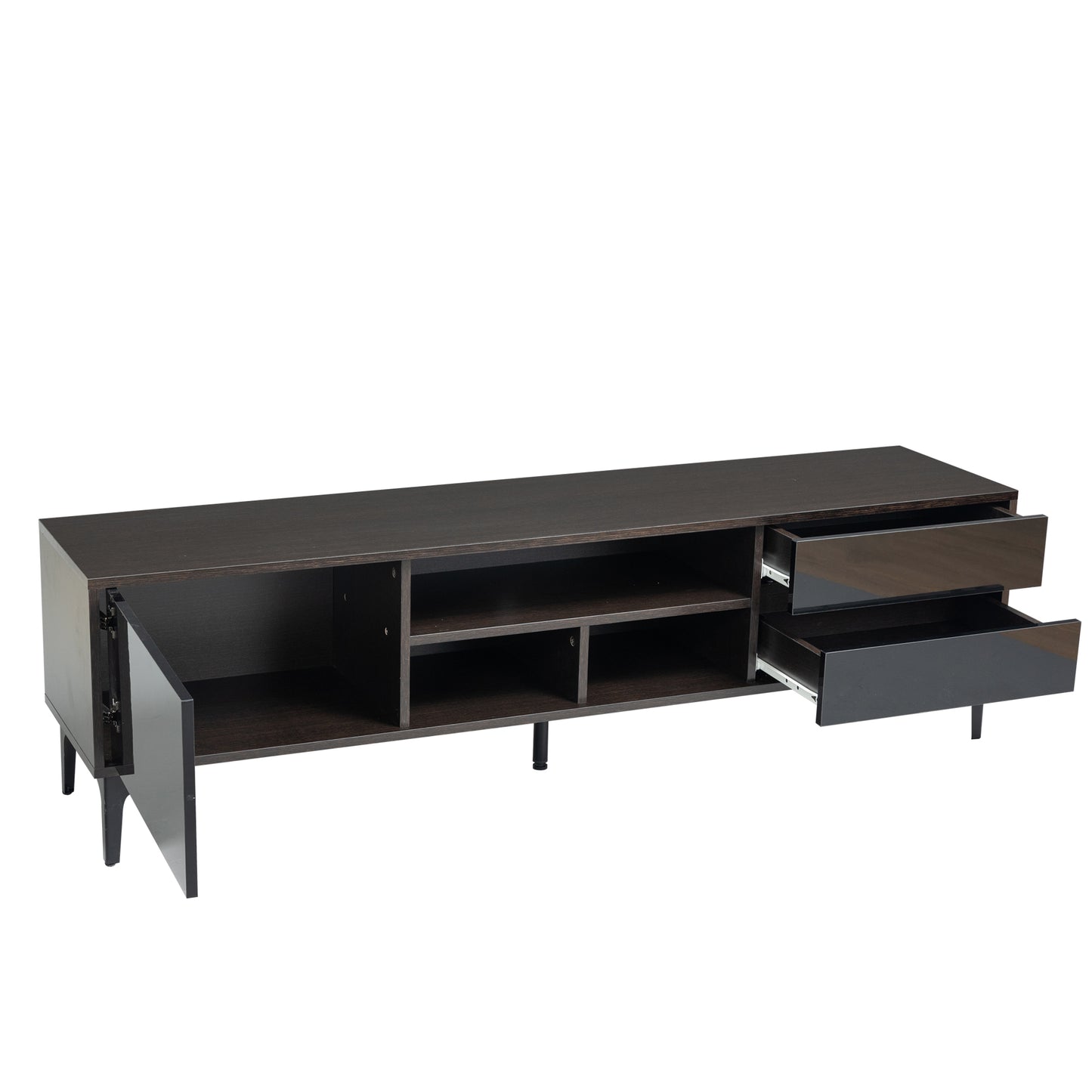 （预计1.18-1.25到货）TV stand,TV Cabinet,entertainment center,TV console,media console,with LED remote control lights,UV bloom drawer panel,ferrous legs,can be placed in the living room, bedroom, color: Dark Brown+black