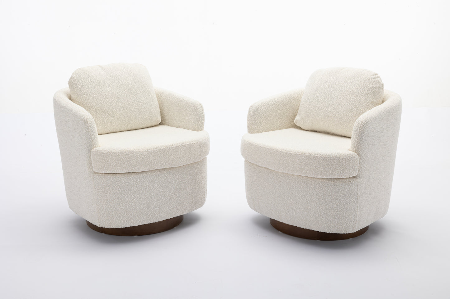 （最后1个库存）035-Boucle Fabric Swivel Accent Chair With Soild Wood Round Brown Base Leg,Ivory