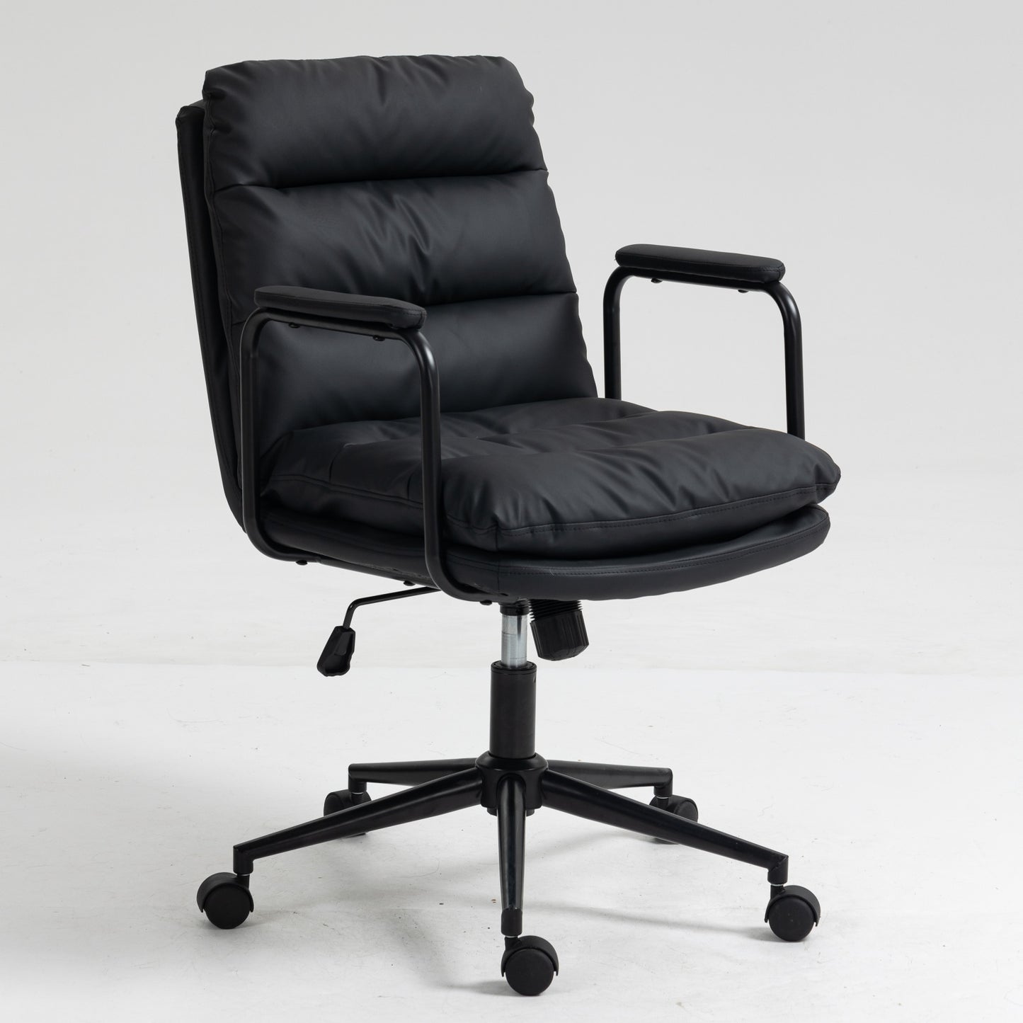 Office Chair,Mid Back Home Office Desk Task Chair with Wheels and Arms Ergonomic PU Leather Computer Rolling Swivel Chair with Padded Armrest,The back of the chair can recline 40° (Black)