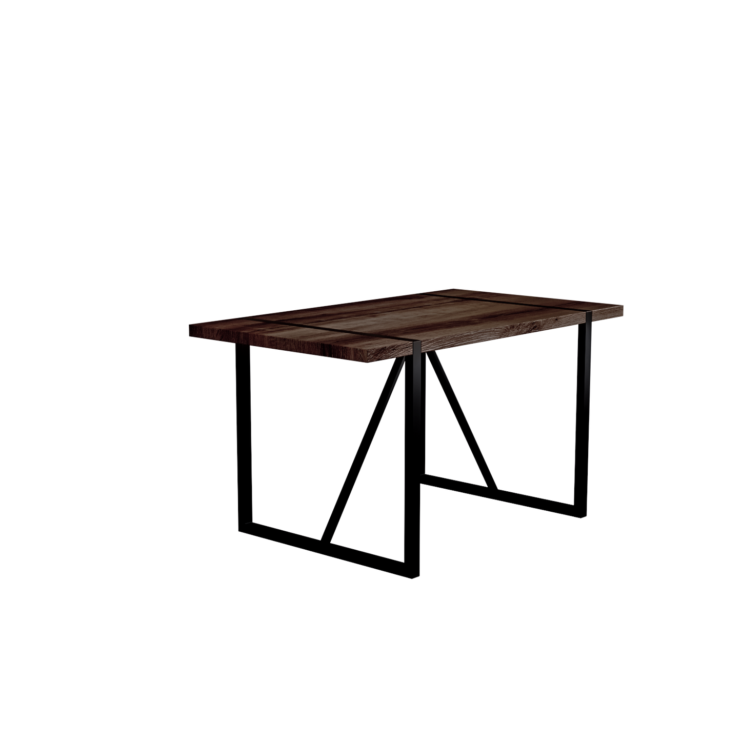 55"Rustic Industrial Rectangular MDF Walnut color Dining Table For 4-6 Person, With 1.5" Thick Engineered Wood Tabletop and Black Metal Legs, For writing DeskKitchen terrace Dining Living Room