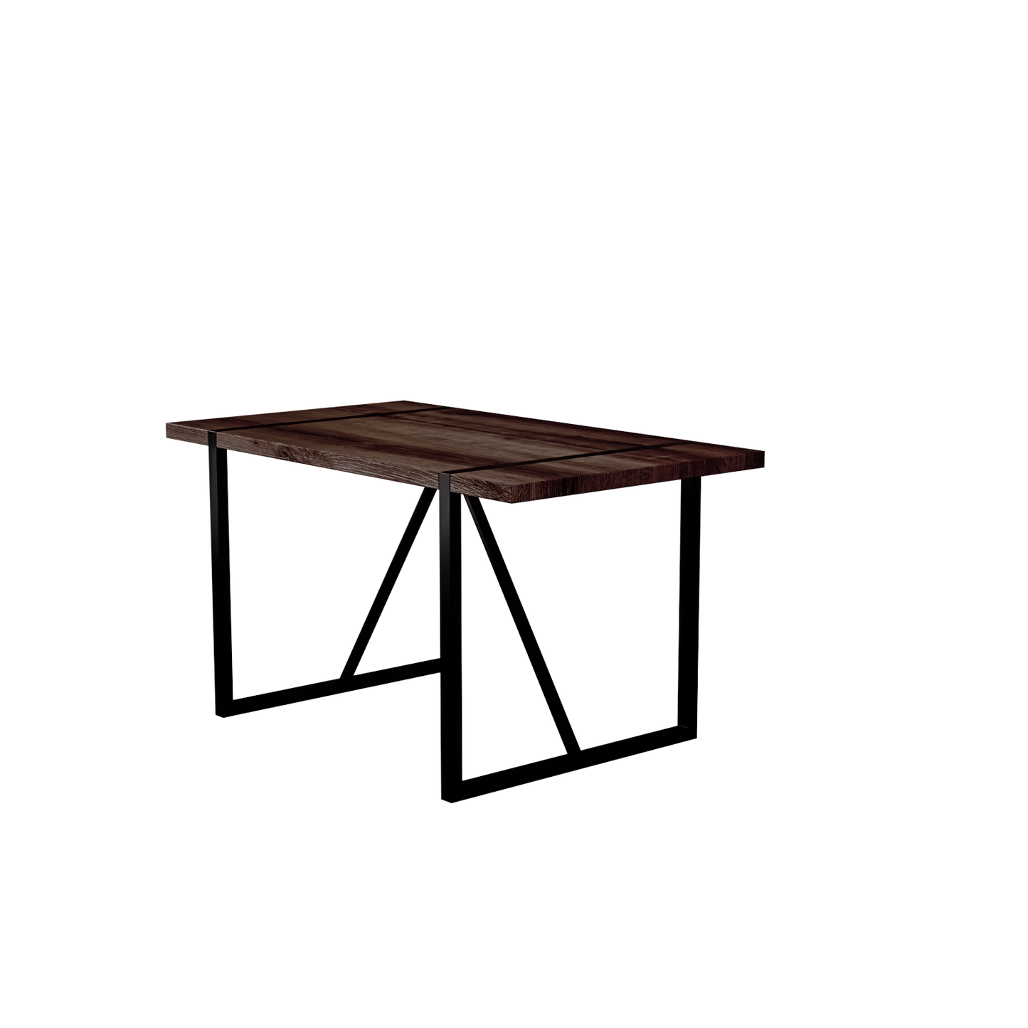 55"Rustic Industrial Rectangular MDF Walnut color Dining Table For 4-6 Person, With 1.5" Thick Engineered Wood Tabletop and Black Metal Legs, For writing DeskKitchen terrace Dining Living Room