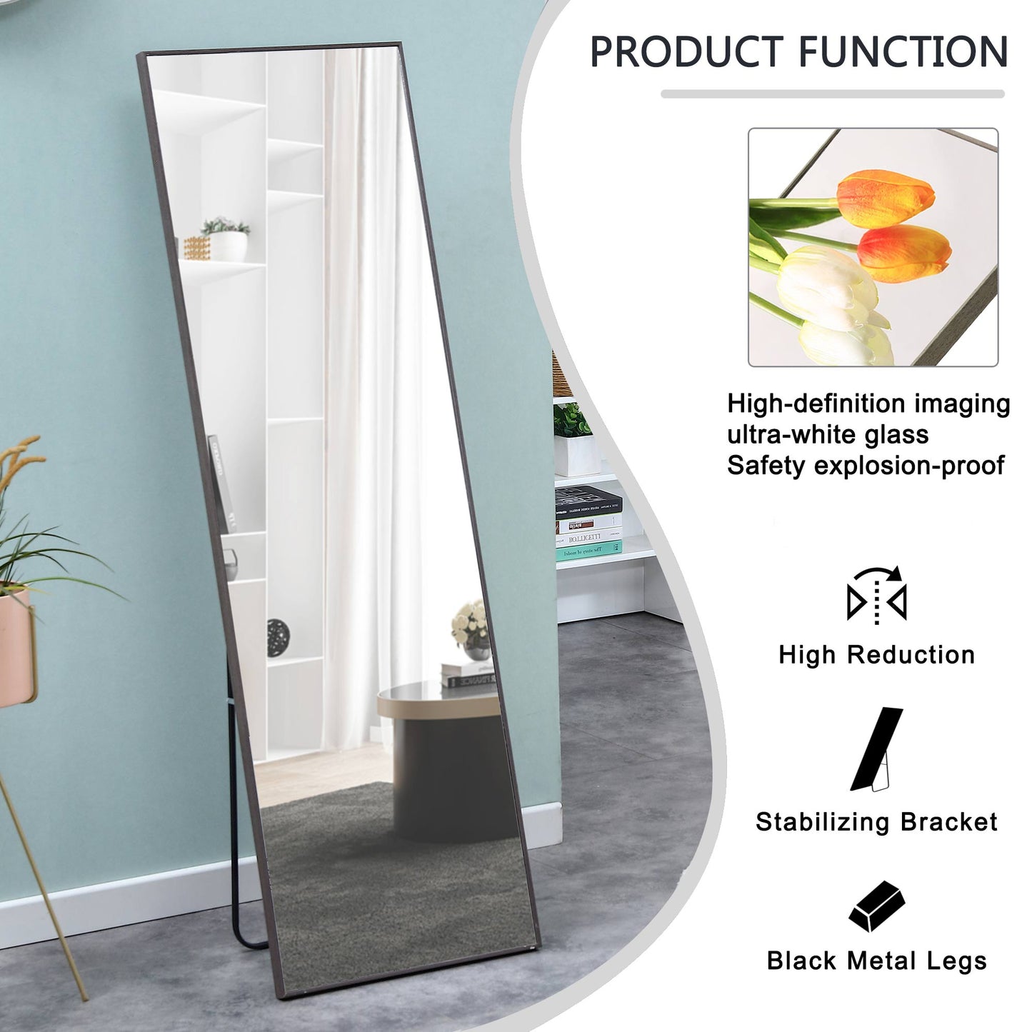 3rd generation Grey Solid Wood Frame Full-length Mirror, Dressing Mirror, Bedroom Home Porch, Decorative Mirror, Clothing Store, Floor Mounted Large Mirror, Wall Mounted.65"*23"