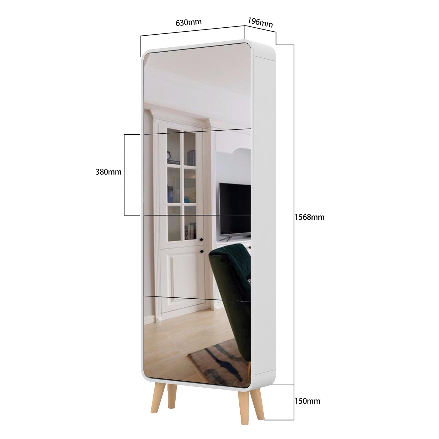 Modern Arc Design Shoe Cabinet with With 4 mirrors door