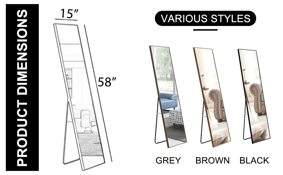 3rd generation Grey Solid Wood Frame Full-length Mirror, Dressing Mirror, Bedroom Home Porch, Decorative Mirror, Clothing Store, Floor Mounted Large Mirror, Wall Mounted.65"*23"