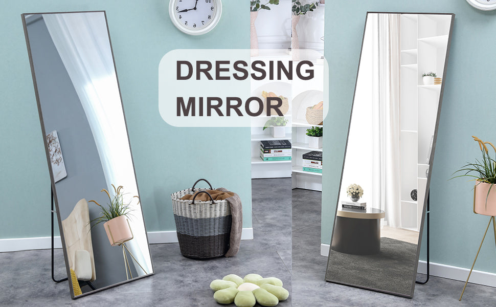 3rd generation Grey Solid Wood Frame Full-length Mirror, Dressing Mirror, Bedroom Home Porch, Decorative Mirror, Clothing Store, Floor Mounted Large Mirror, Wall Mounted.65"*23"