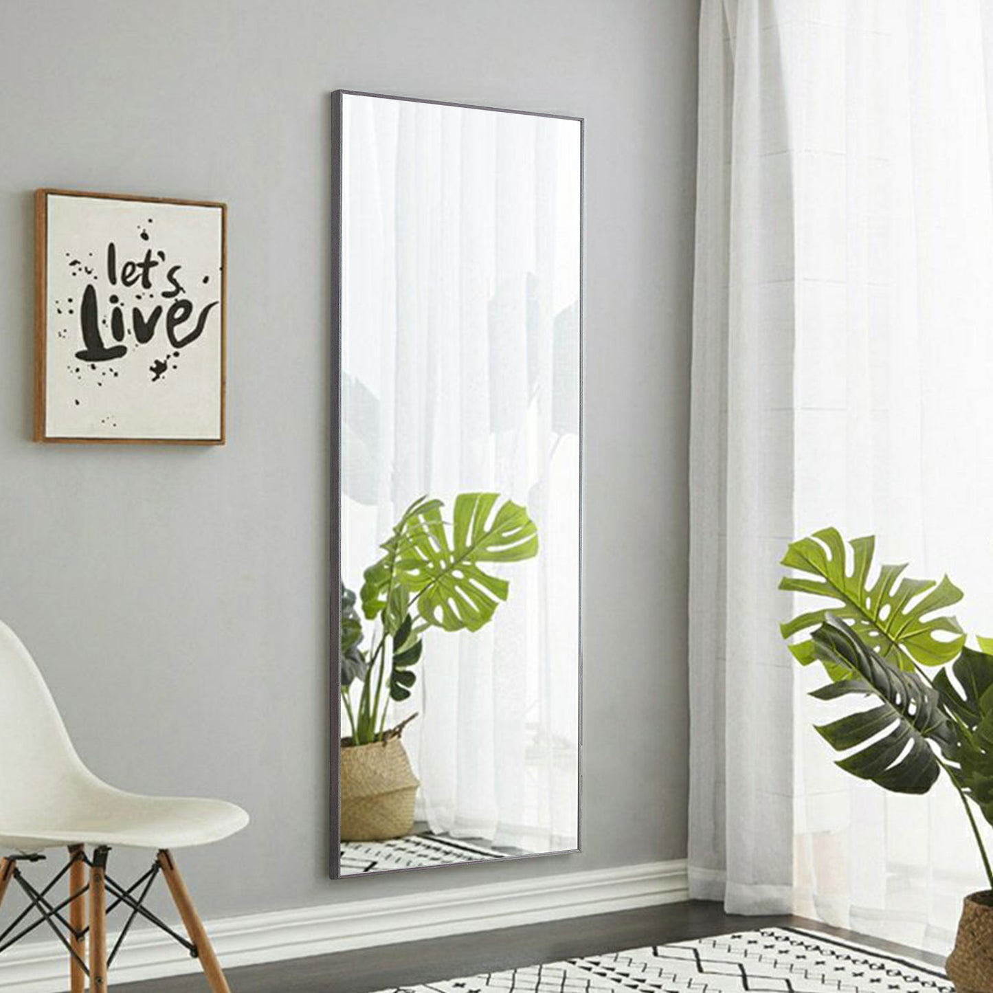 3rd generation Grey Solid Wood Frame Full-length Mirror, Dressing Mirror, Bedroom Home Porch, Decorative Mirror, Clothing Store, Floor Mounted Large Mirror, Wall Mounted.65"*23"