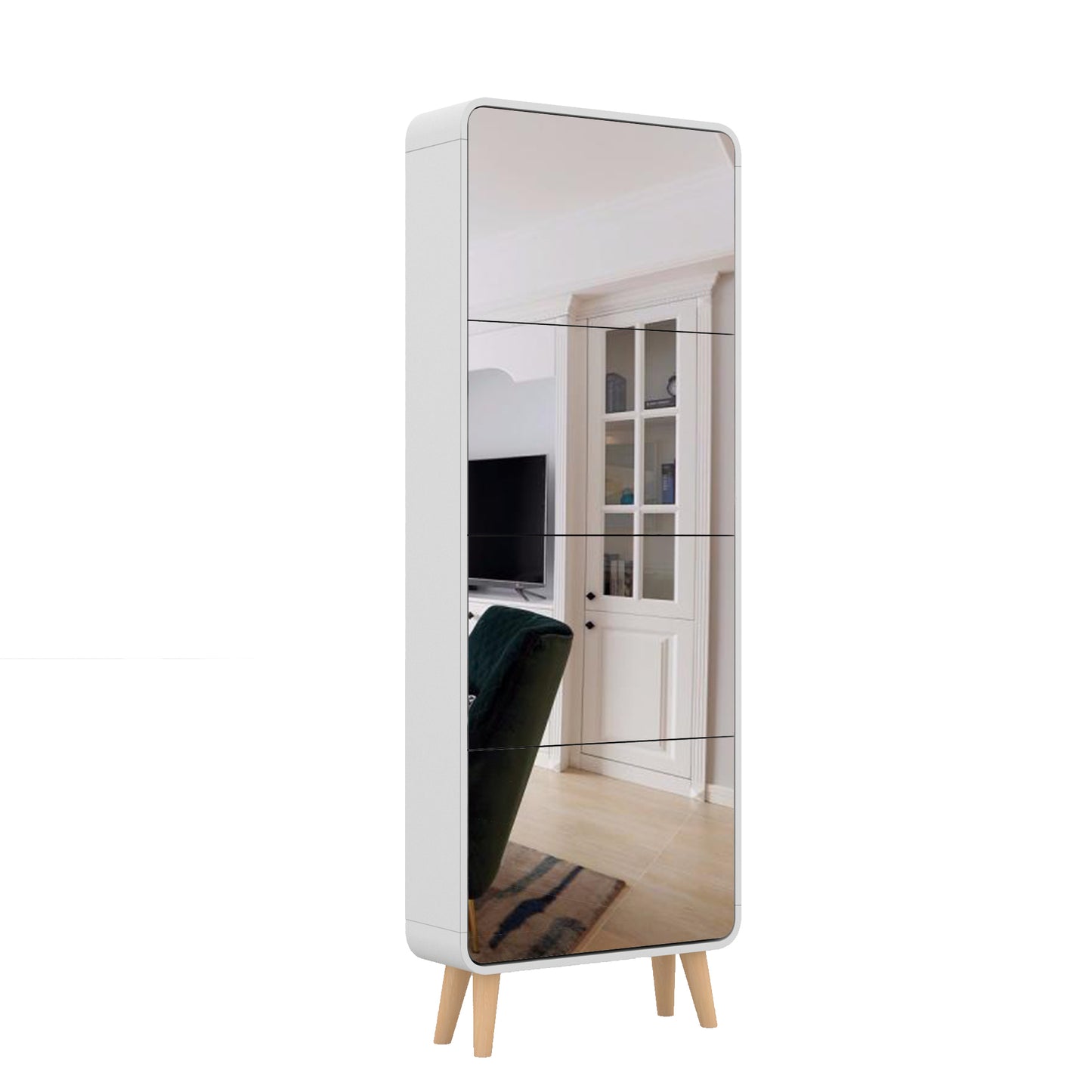 Modern Arc Design Shoe Cabinet with With 4 mirrors door