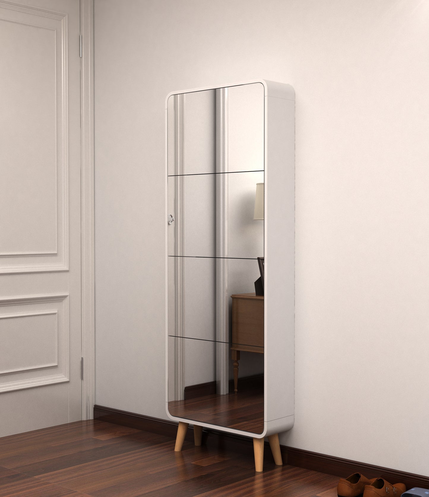 Modern Arc Design Shoe Cabinet with With 4 mirrors door