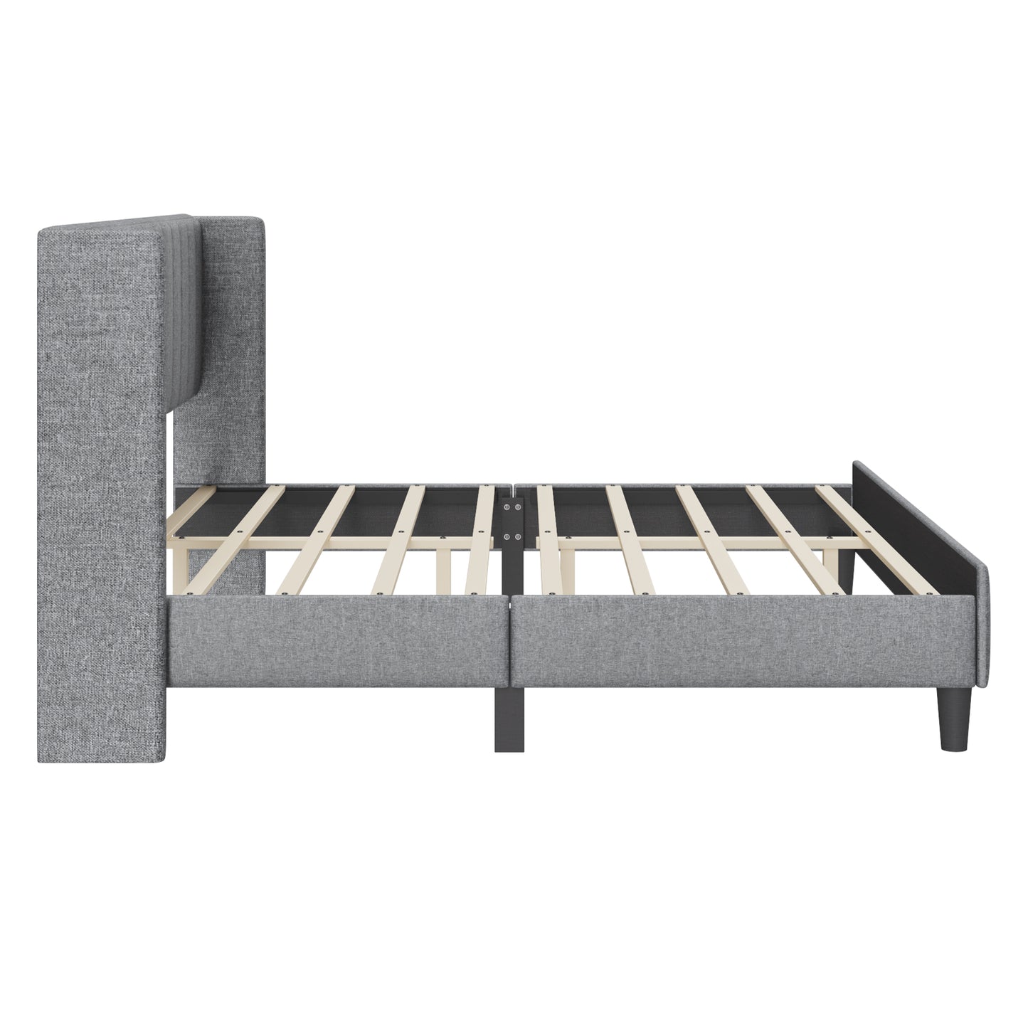 King size Upholstered Platform Bed Frame with Headboard, Mattress Foundation, Wood Slat Support, Quiet, no Box Spring Needed, Easy to Assemble Light Grey