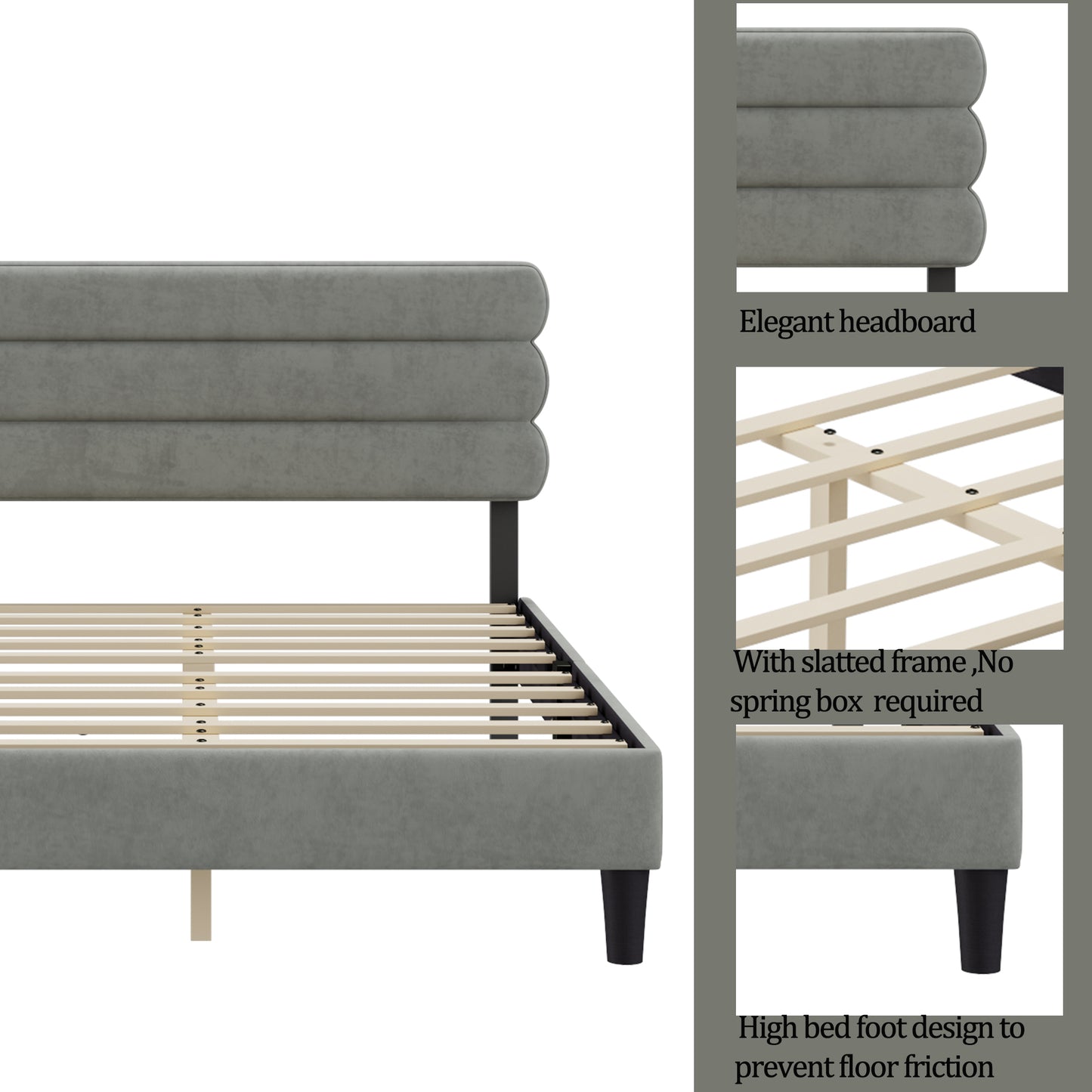 King Bed Frame with Headboard,Sturdy Platform Bed with Wooden Slats Support,No Box Spring,Mattress Foundation,Easy Assembly