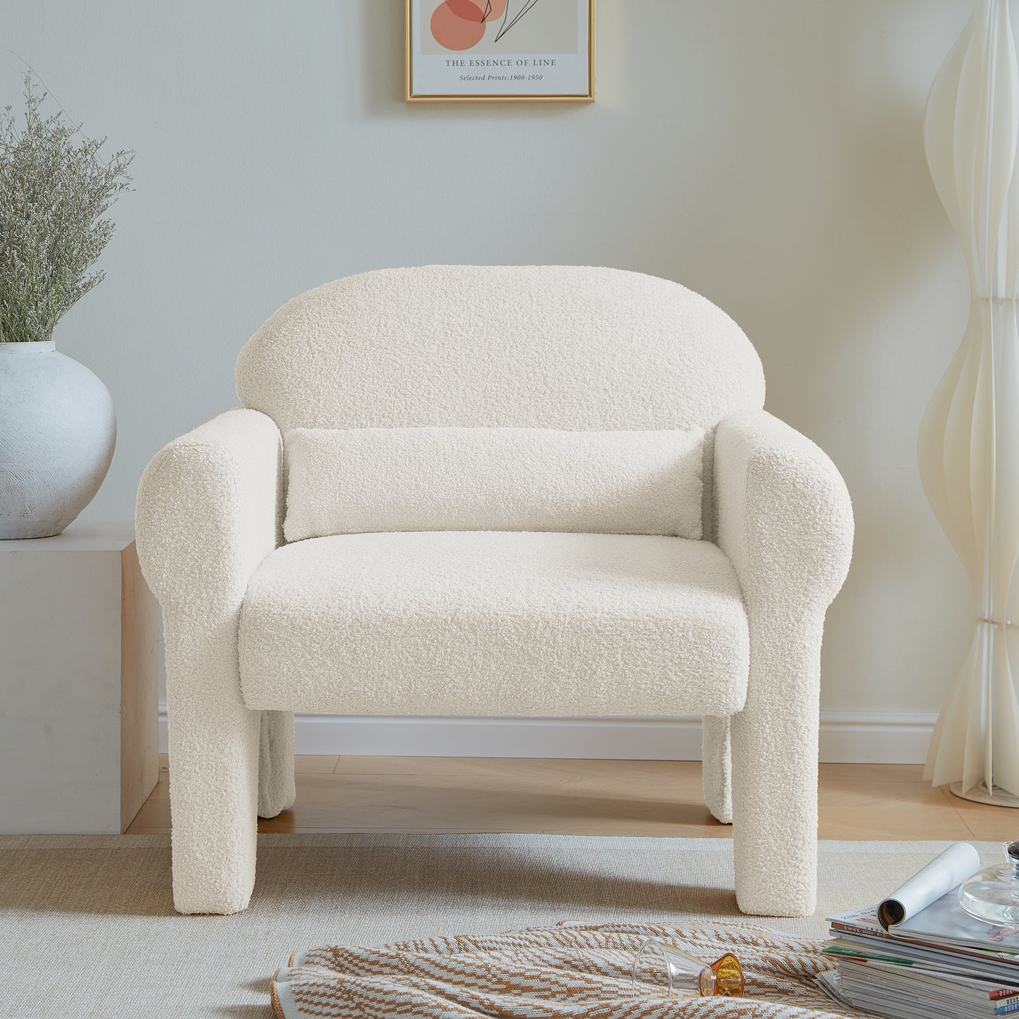 （缺货）modern boucle accent chair with lumbar pillow for living room