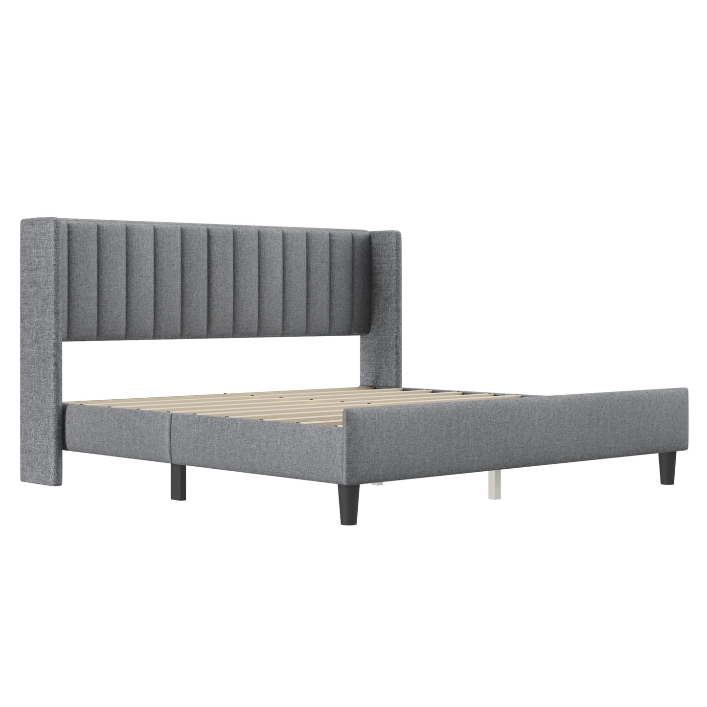 King size Upholstered Platform Bed Frame with Headboard, Mattress Foundation, Wood Slat Support, Quiet, no Box Spring Needed, Easy to Assemble Light Grey