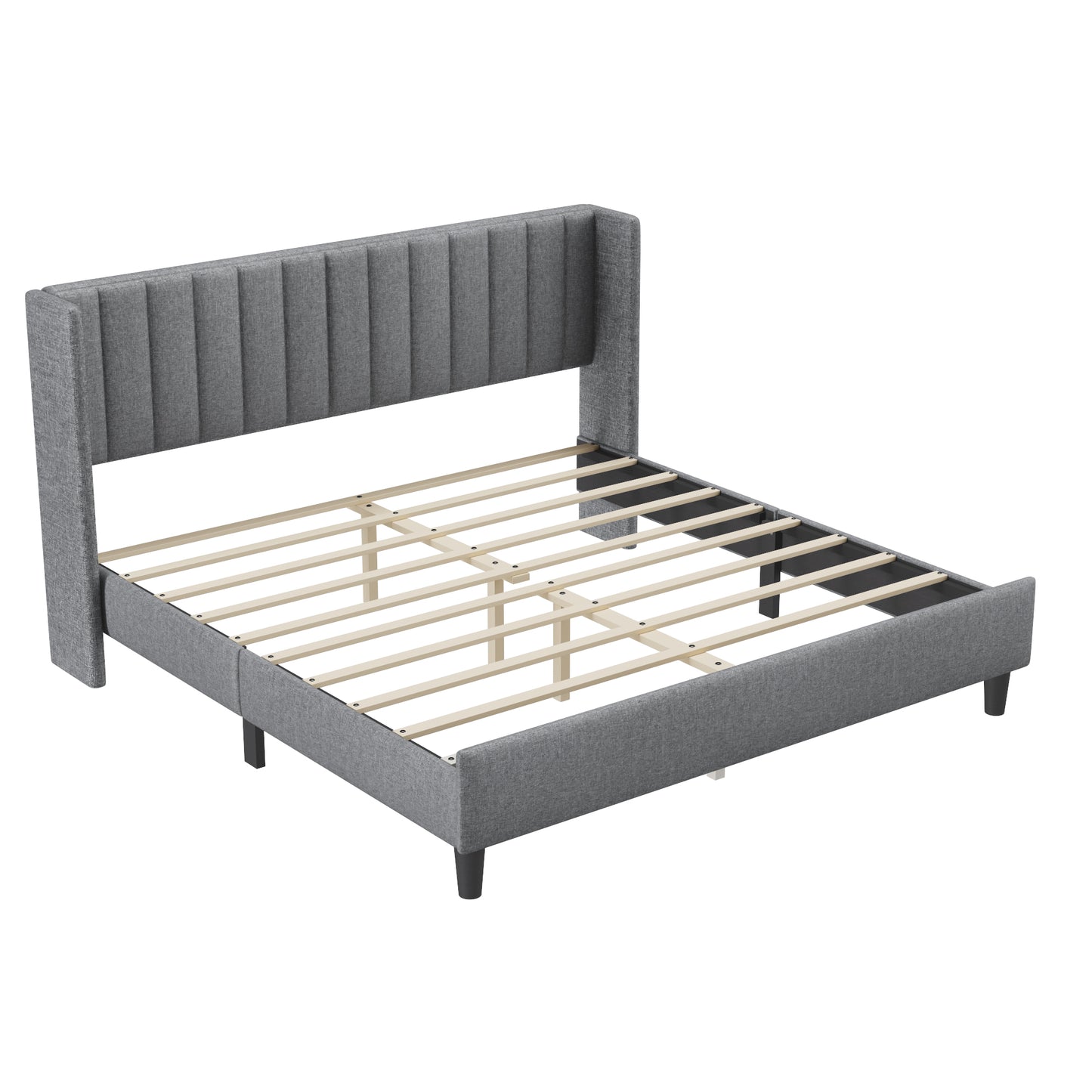 King size Upholstered Platform Bed Frame with Headboard, Mattress Foundation, Wood Slat Support, Quiet, no Box Spring Needed, Easy to Assemble Light Grey