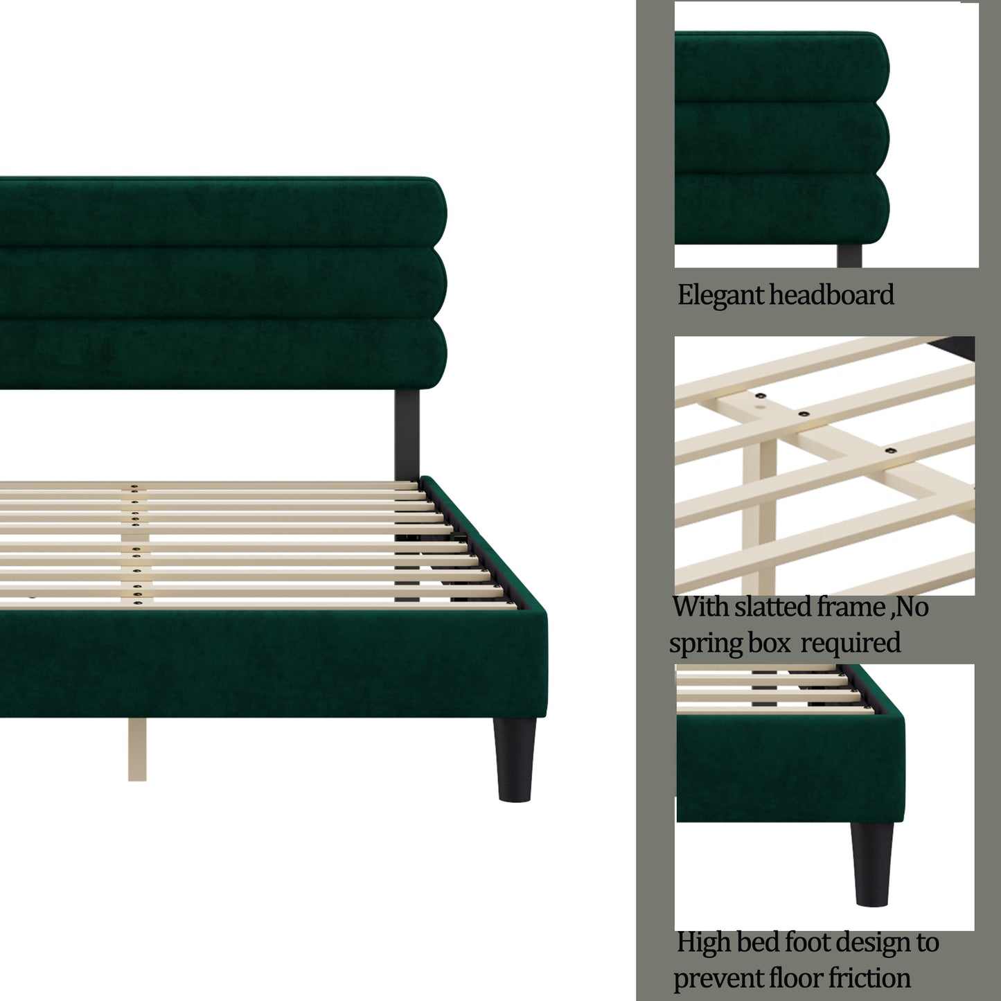 Queen Bed Frame with Headboard,Sturdy Platform Bed with Wooden Slats Support,No Box Spring,Mattress Foundation,Easy Assembly Green