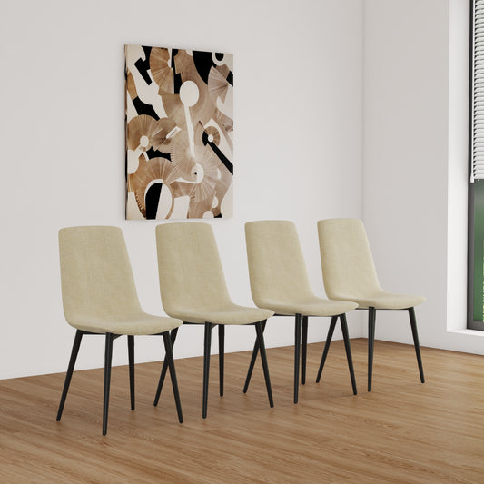 （预计10.3~10.10到货）Dining Chairs Set of 4,Modern Kitchen Dining Room Chairs,Upholstered Dining Accent Chairs in linen Cushion Seat and Sturdy Black Metal Legs .Fabric dining chairs (Beige)