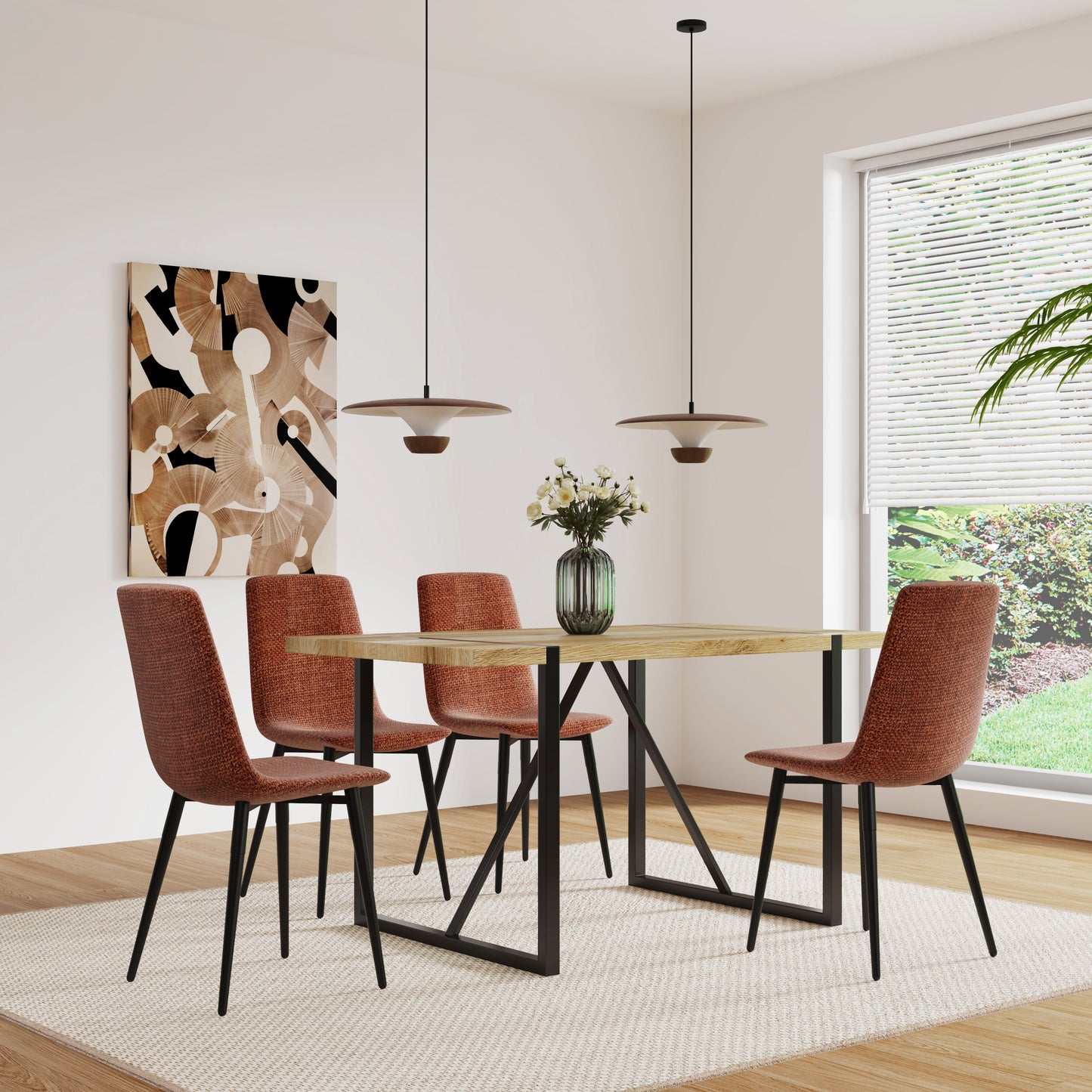 （缺货）Dining Chairs Set of 4,Modern Kitchen Dining Room Chairs,Upholstered Dining Accent Chairs in linen Cushion Seat and Sturdy Black Metal Legs(Caramel)