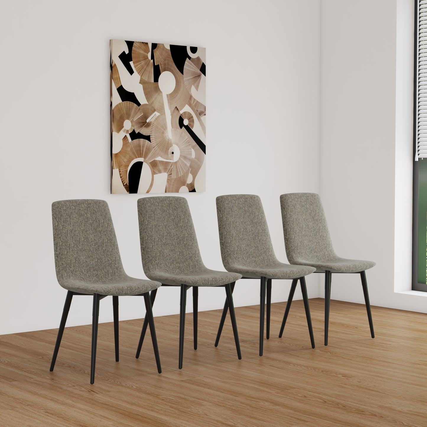 （最后1个库存）Dining Chairs Set of 4,Modern Kitchen Dining Room Chairs,Upholstered Dining Accent Chairs in linen Cushion Seat and Sturdy Black Metal Legs(Grey)