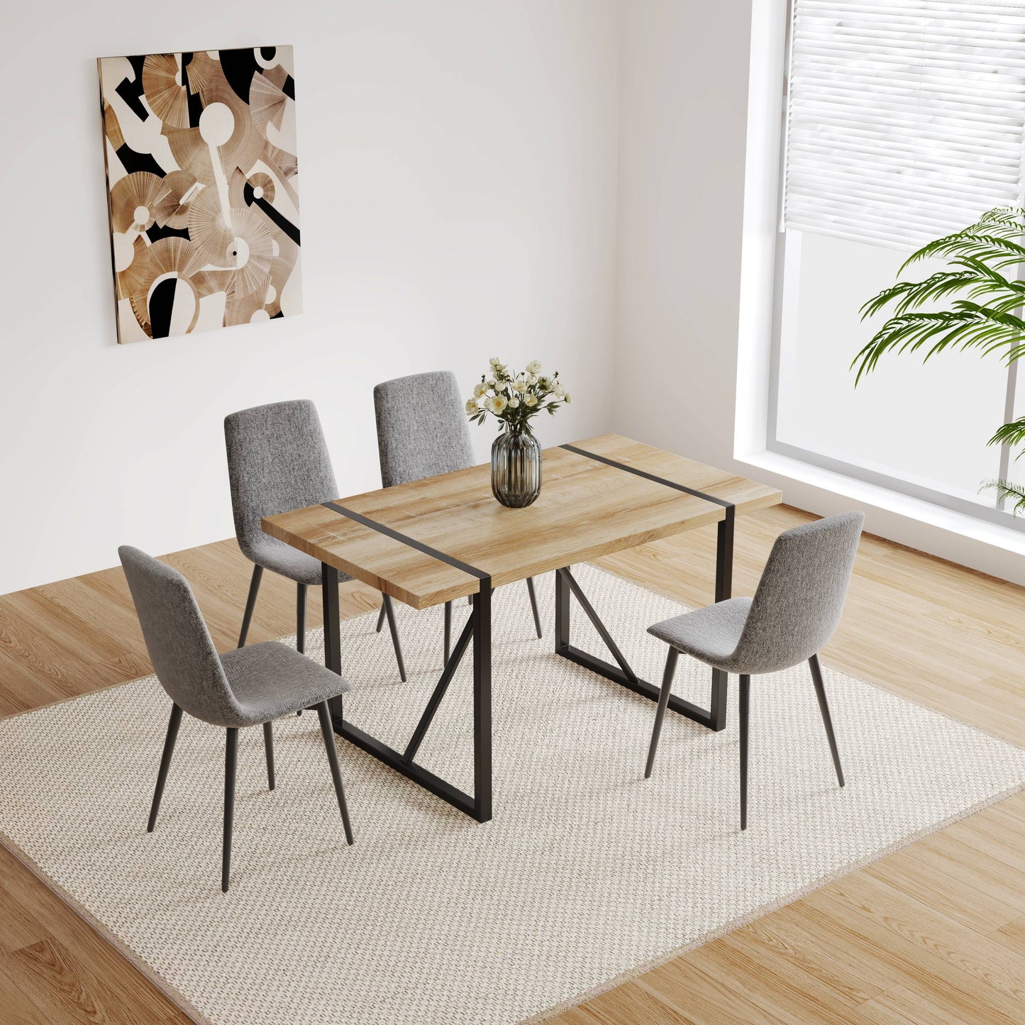 （最后1个库存）Dining Chairs Set of 4,Modern Kitchen Dining Room Chairs,Upholstered Dining Accent Chairs in linen Cushion Seat and Sturdy Black Metal Legs(Grey)