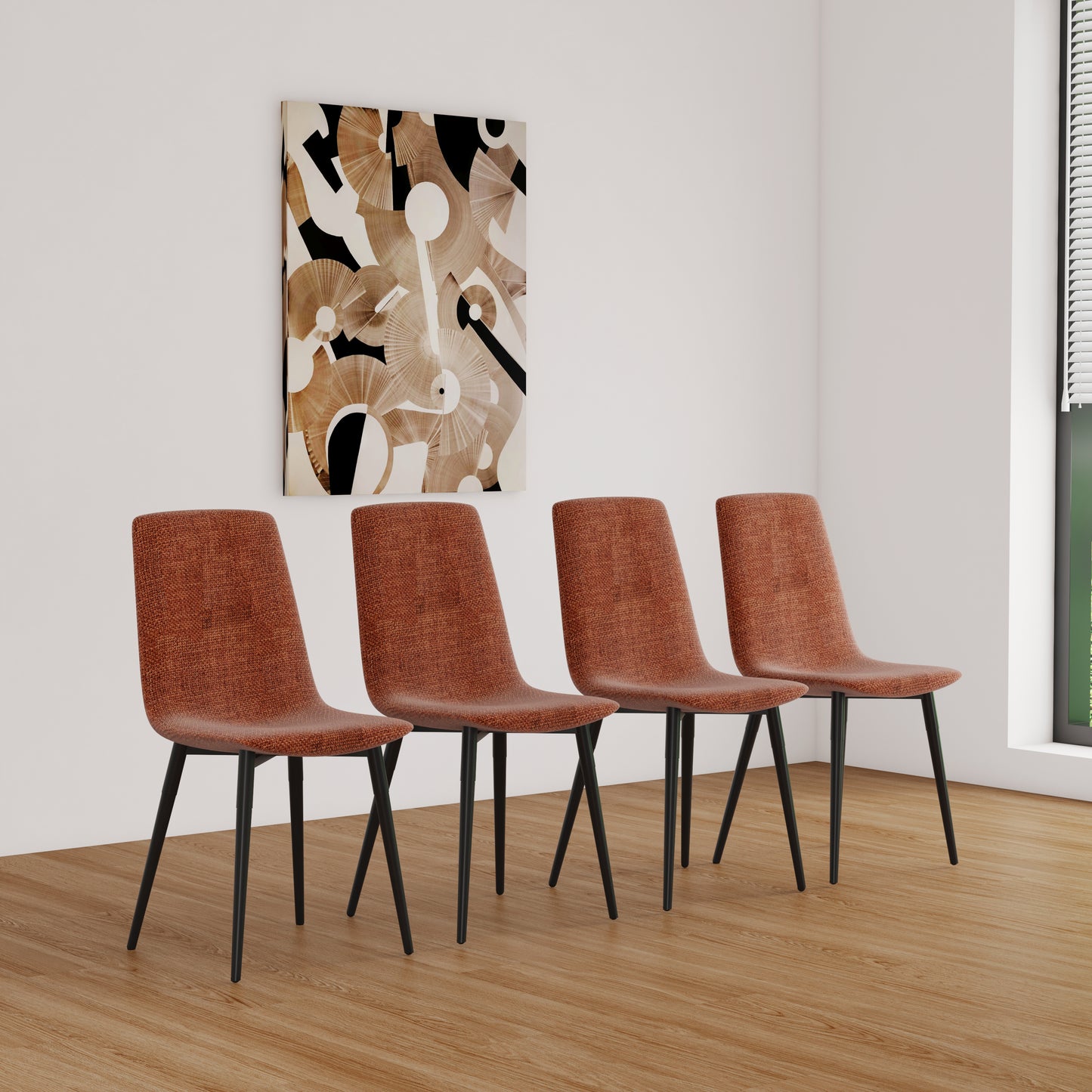 （缺货）Dining Chairs Set of 4,Modern Kitchen Dining Room Chairs,Upholstered Dining Accent Chairs in linen Cushion Seat and Sturdy Black Metal Legs(Caramel)