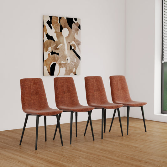 （缺货）Dining Chairs Set of 4,Modern Kitchen Dining Room Chairs,Upholstered Dining Accent Chairs in linen Cushion Seat and Sturdy Black Metal Legs(Caramel)