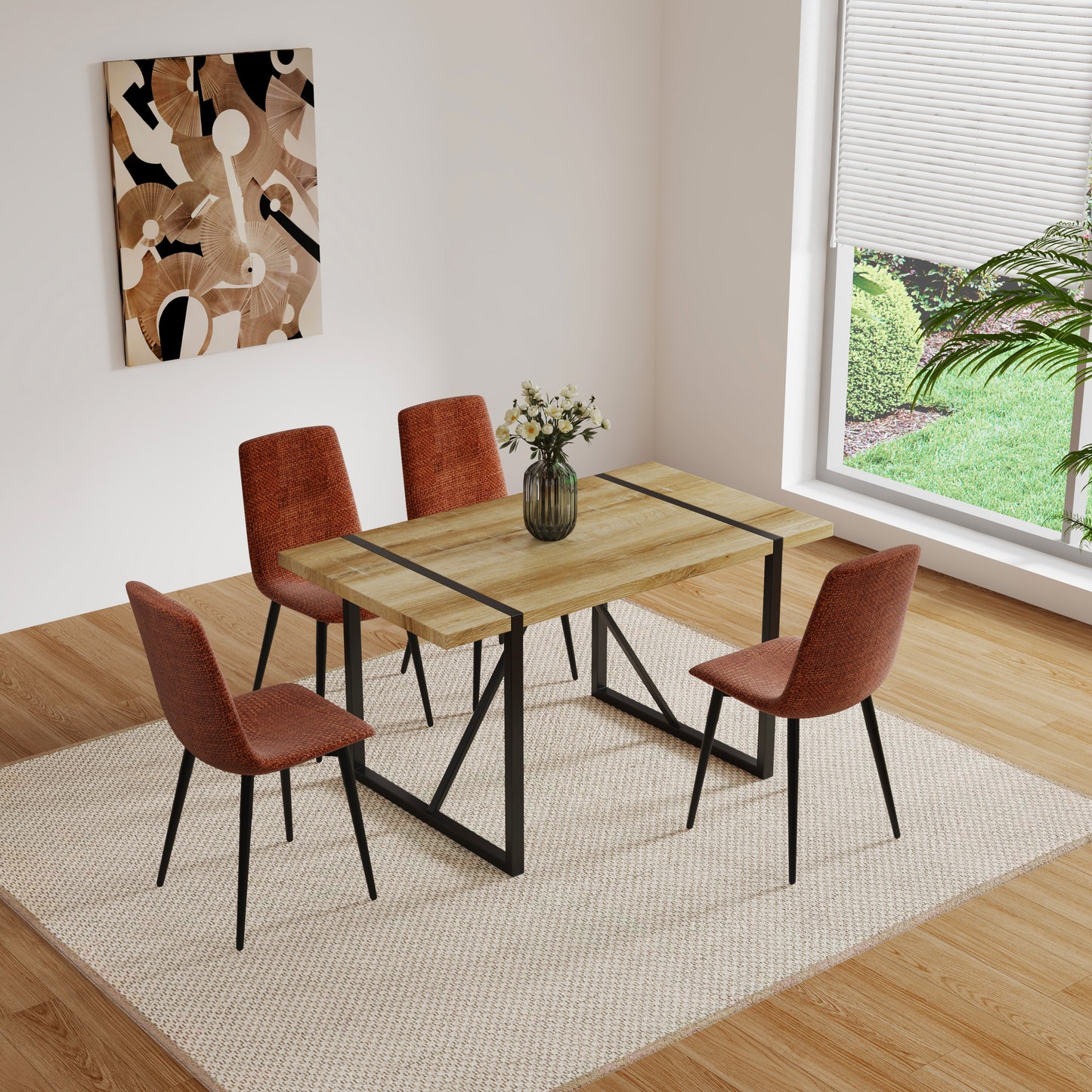 （缺货）Dining Chairs Set of 4,Modern Kitchen Dining Room Chairs,Upholstered Dining Accent Chairs in linen Cushion Seat and Sturdy Black Metal Legs(Caramel)