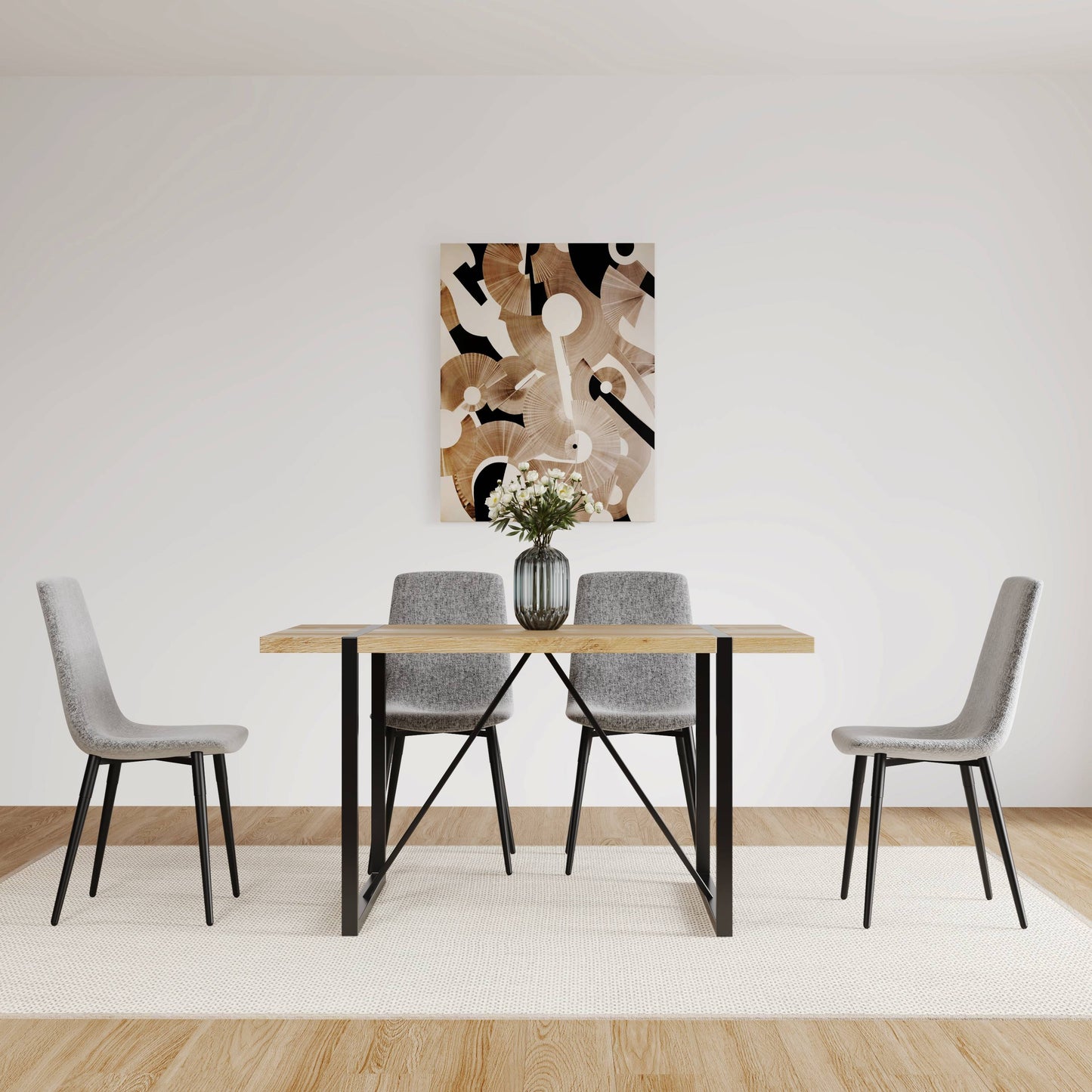 （最后1个库存）Dining Chairs Set of 4,Modern Kitchen Dining Room Chairs,Upholstered Dining Accent Chairs in linen Cushion Seat and Sturdy Black Metal Legs(Grey)