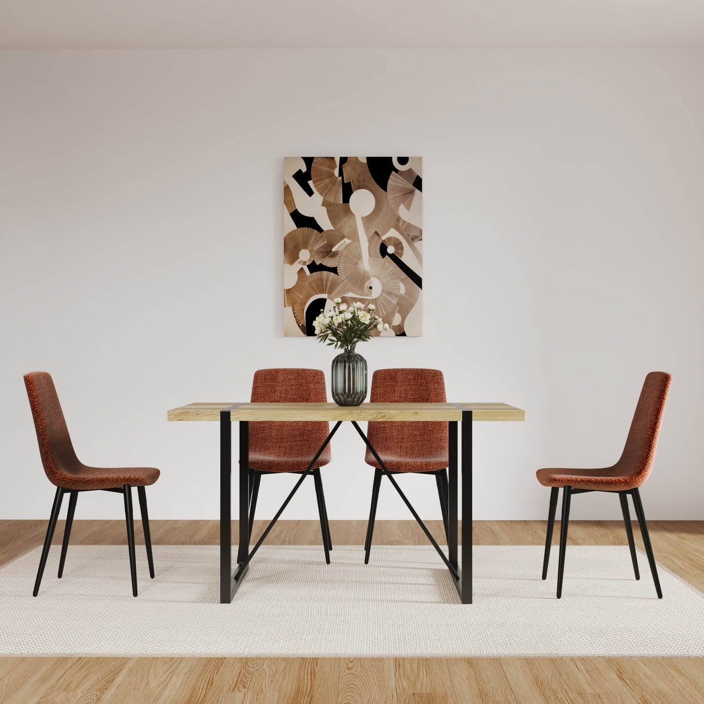 （缺货）Dining Chairs Set of 4,Modern Kitchen Dining Room Chairs,Upholstered Dining Accent Chairs in linen Cushion Seat and Sturdy Black Metal Legs(Caramel)