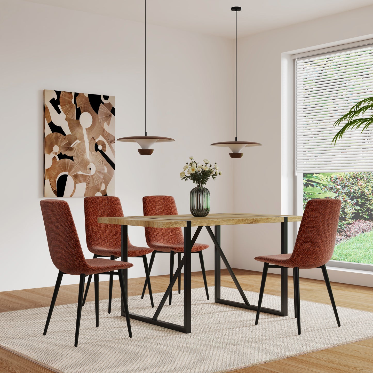 （缺货）Dining Chairs Set of 4,Modern Kitchen Dining Room Chairs,Upholstered Dining Accent Chairs in linen Cushion Seat and Sturdy Black Metal Legs(Caramel)