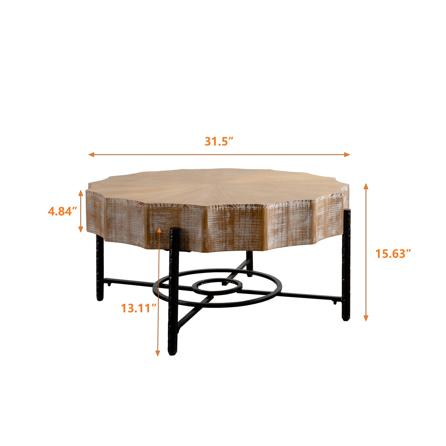 31.5 "Vintage Splicing Lace Shaped Coffee Table with Fir Wood Table Top and Concave Metal Cross Legs (Set of 2)