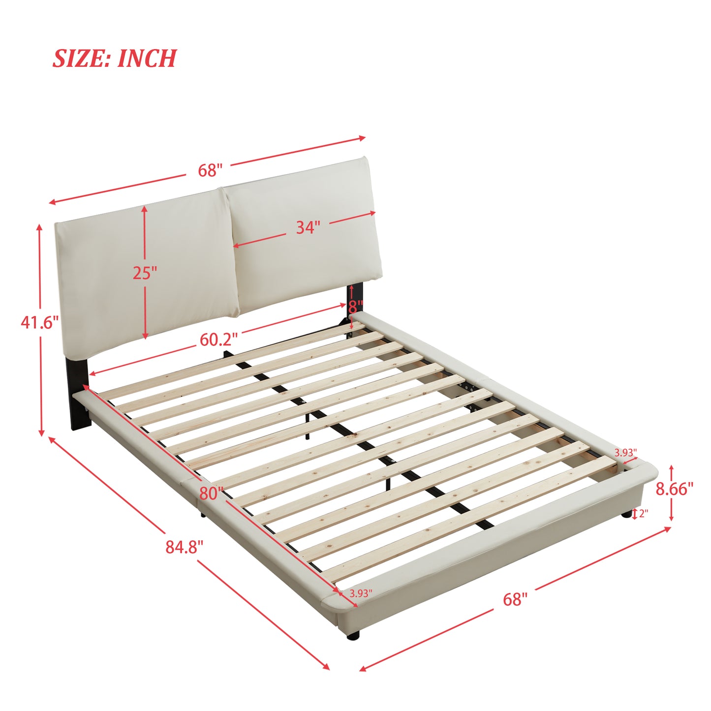 （缺货）Queen Size Upholstered Platform Bed with Sensor Light and Ergonomic Design Backrests, White