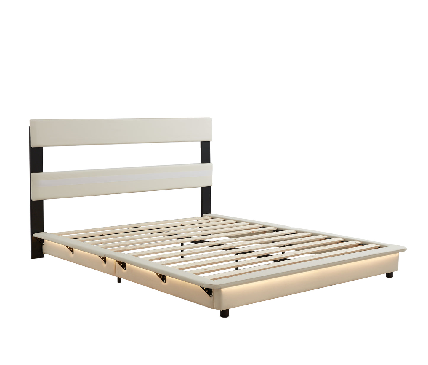 （缺货）Queen Size Upholstered Platform Bed with Sensor Light and Ergonomic Design Backrests, White