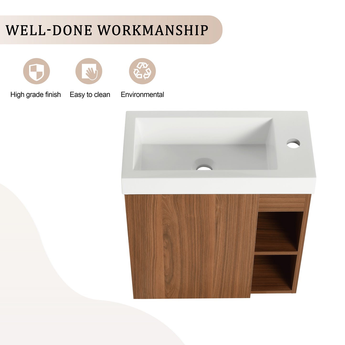 20'' Floating Wall-Mounted Bathroom Vanity with White Resin Sink & Soft-Close Cabinet Door