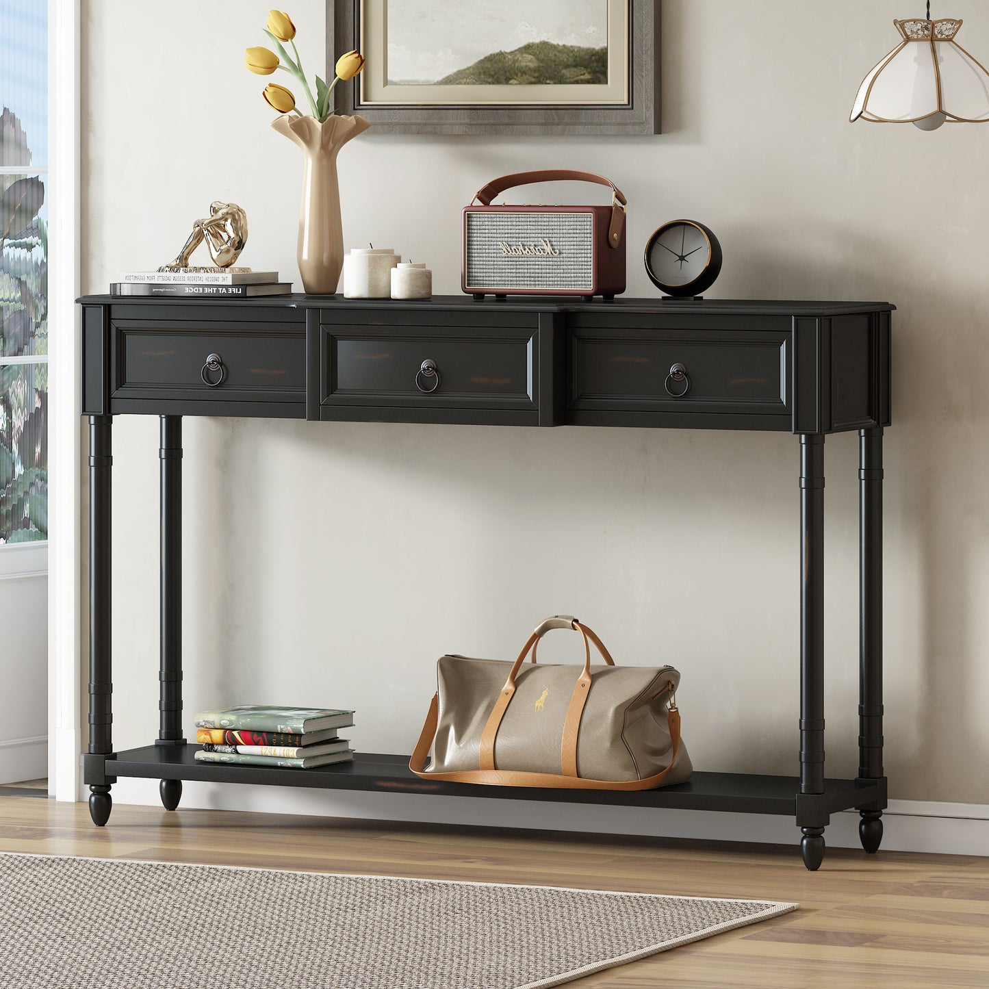 TREXM Console Table Sofa Table with Drawers for Entryway with Projecting Drawers and Long Shelf (Espresso, OLD SKU: WF189574AAB)