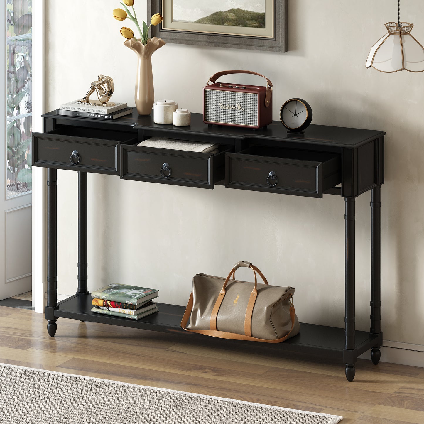 TREXM Console Table Sofa Table with Drawers for Entryway with Projecting Drawers and Long Shelf (Espresso, OLD SKU: WF189574AAB)