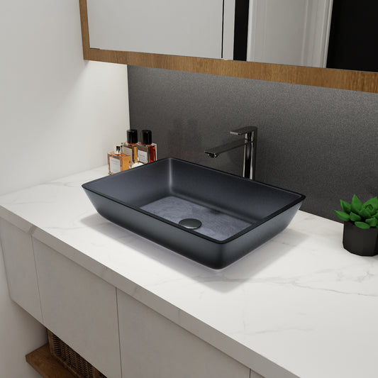 Tempered Glass Matte Bathroom Vessel Sink, Rectangle Bathroom Basin (Tempered Glass Matt Gray)