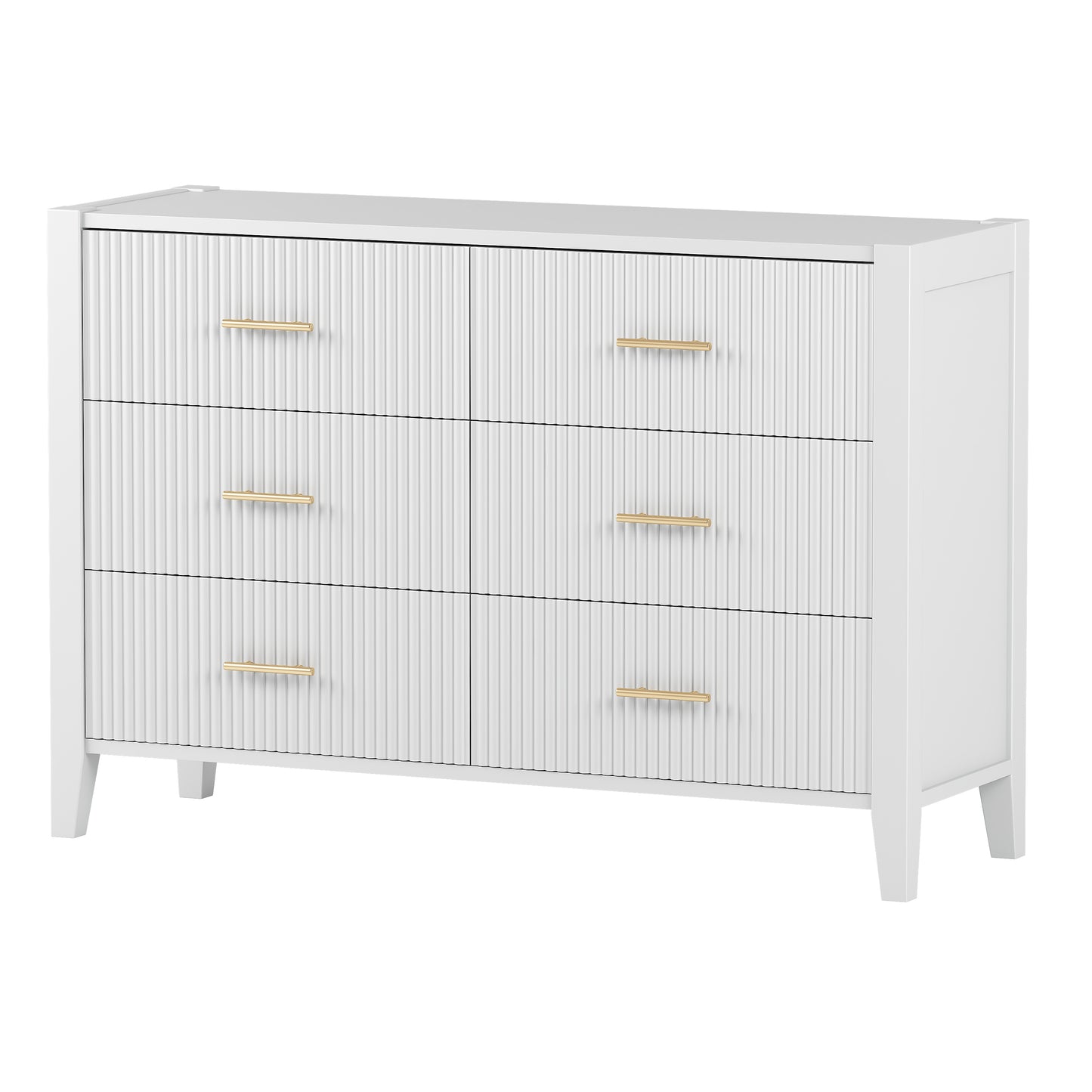 （缺货）6 Drawer Dresser with Metal Handle for Bedroom, Storage Cabinet with Vertical Stripe Finish Drawer, White(Passed ASTM F2057-23 Test)