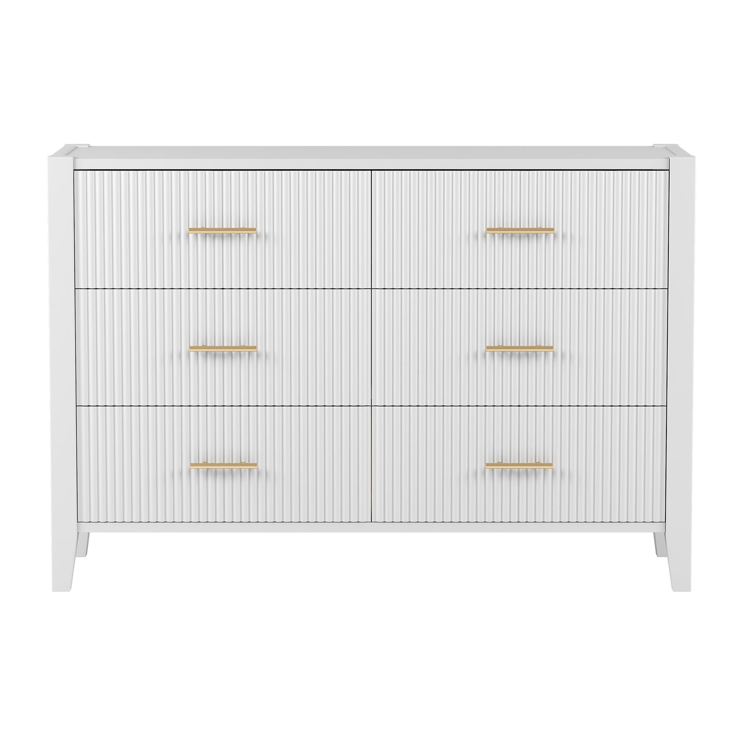 （缺货）6 Drawer Dresser with Metal Handle for Bedroom, Storage Cabinet with Vertical Stripe Finish Drawer, White(Passed ASTM F2057-23 Test)