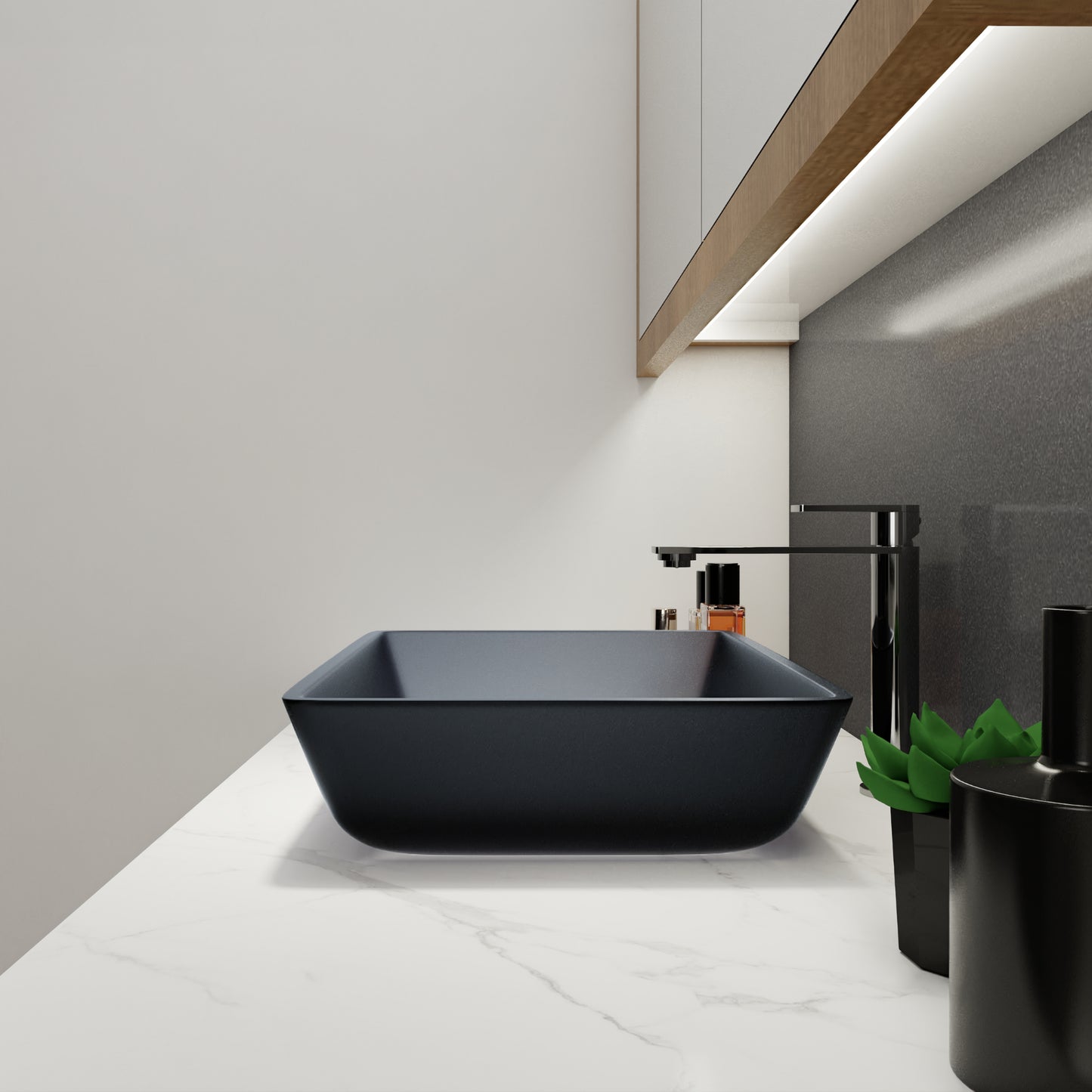 Tempered Glass Matte Bathroom Vessel Sink, Rectangle Bathroom Basin (Tempered Glass Matt Gray)