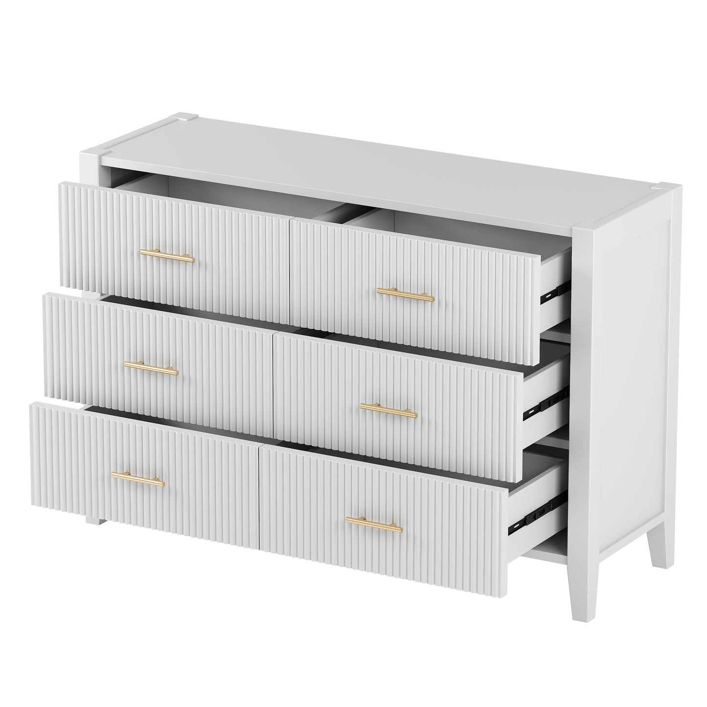 （缺货）6 Drawer Dresser with Metal Handle for Bedroom, Storage Cabinet with Vertical Stripe Finish Drawer, White(Passed ASTM F2057-23 Test)