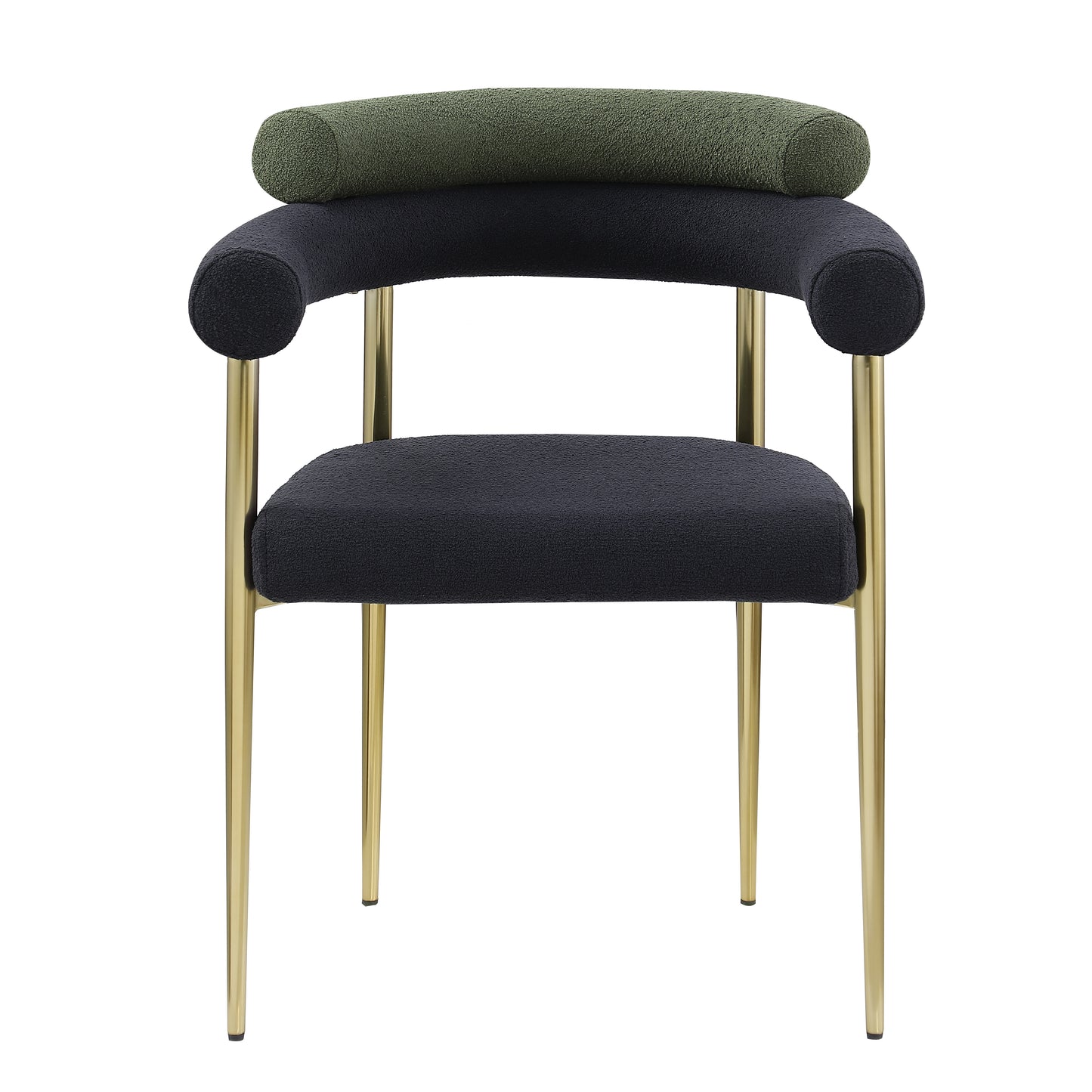 （缺货）Woker Dining Chairs Set of 2, Mid-Century Modern Dining Chairs, Kitchen Dining Room Chairs, Round Boucle Backrest Sherpa Dining Chair with Brushed Bronze Metal Legs