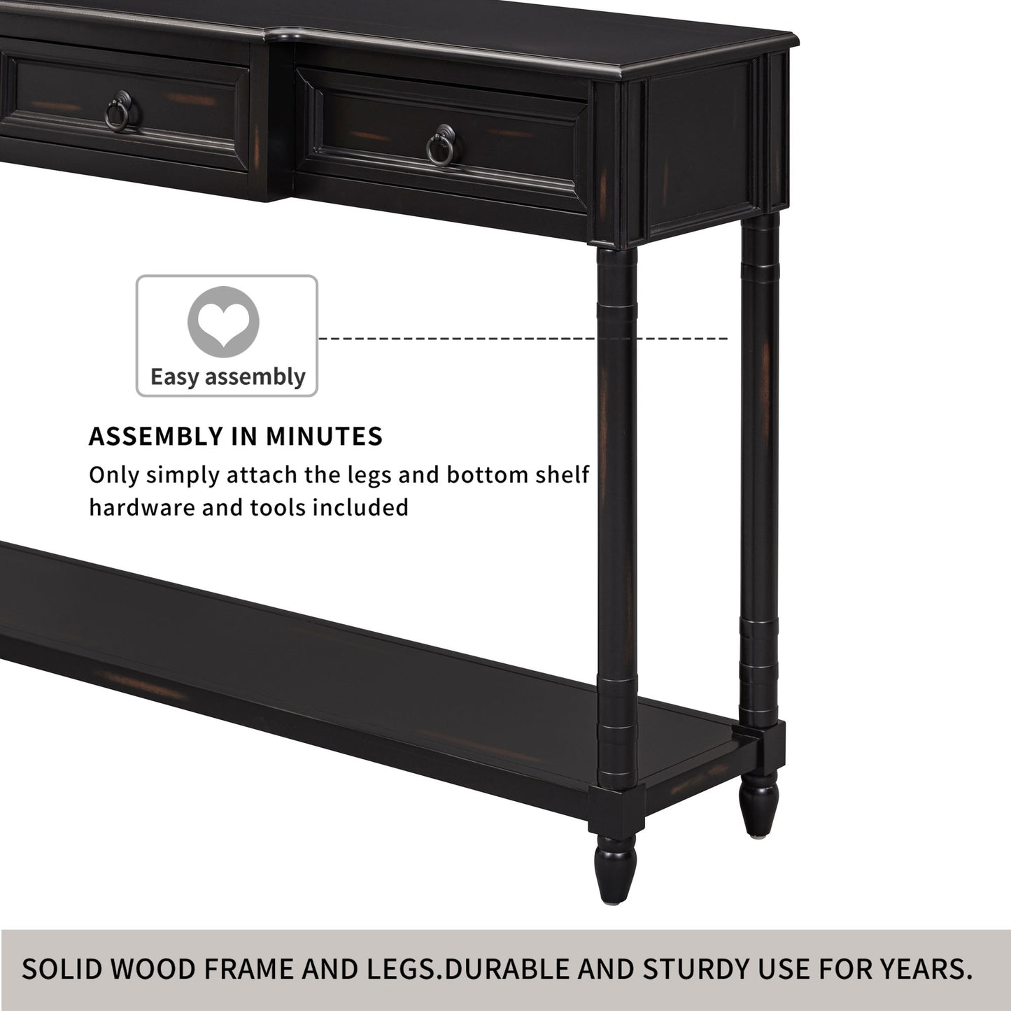 TREXM Console Table Sofa Table with Drawers for Entryway with Projecting Drawers and Long Shelf (Espresso, OLD SKU: WF189574AAB)