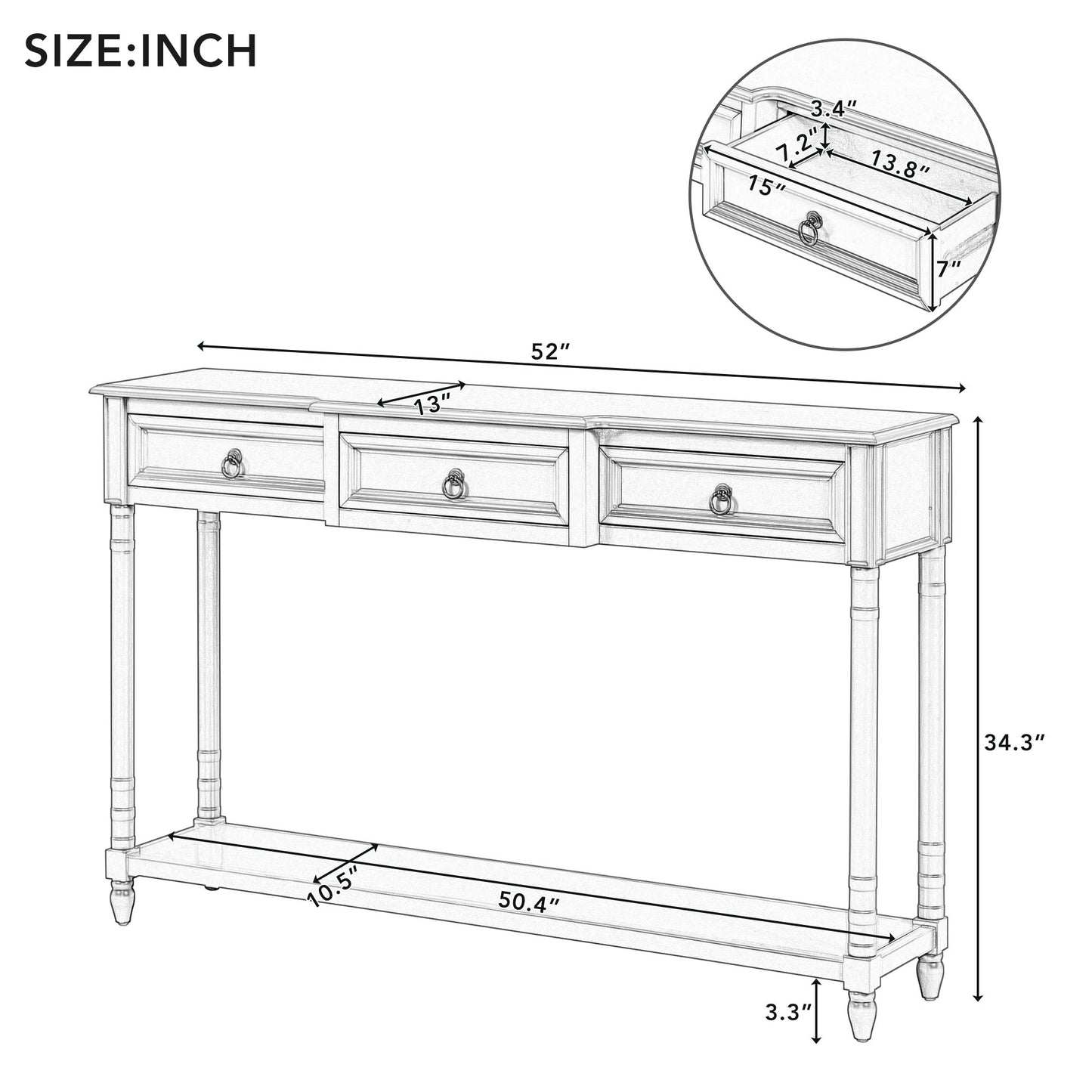 TREXM Console Table Sofa Table with Drawers for Entryway with Projecting Drawers and Long Shelf (Espresso, OLD SKU: WF189574AAB)