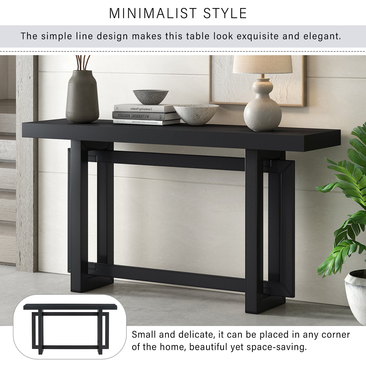 U_STYLE Contemporary Console Table with Industrial-inspired Concrete Wood Top, Extra Long Entryway Table for Entryway, Hallway, Living Room, Foyer, Corridor