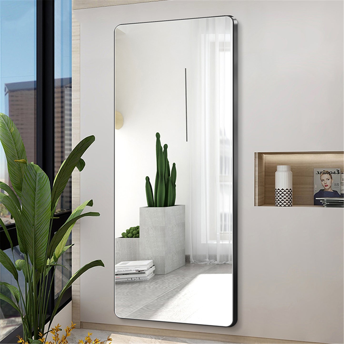 Aluminum Floor Mirror Full Length Mirrors Leaning Rounded Corner Rimless Standing Large Mirror Bedroom,Shop,Office,Hotel 5MM Silver Mirror