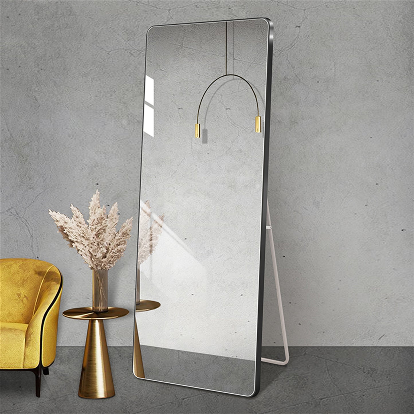 Aluminum Floor Mirror Full Length Mirrors Leaning Rounded Corner Rimless Standing Large Mirror Bedroom,Shop,Office,Hotel 5MM Silver Mirror