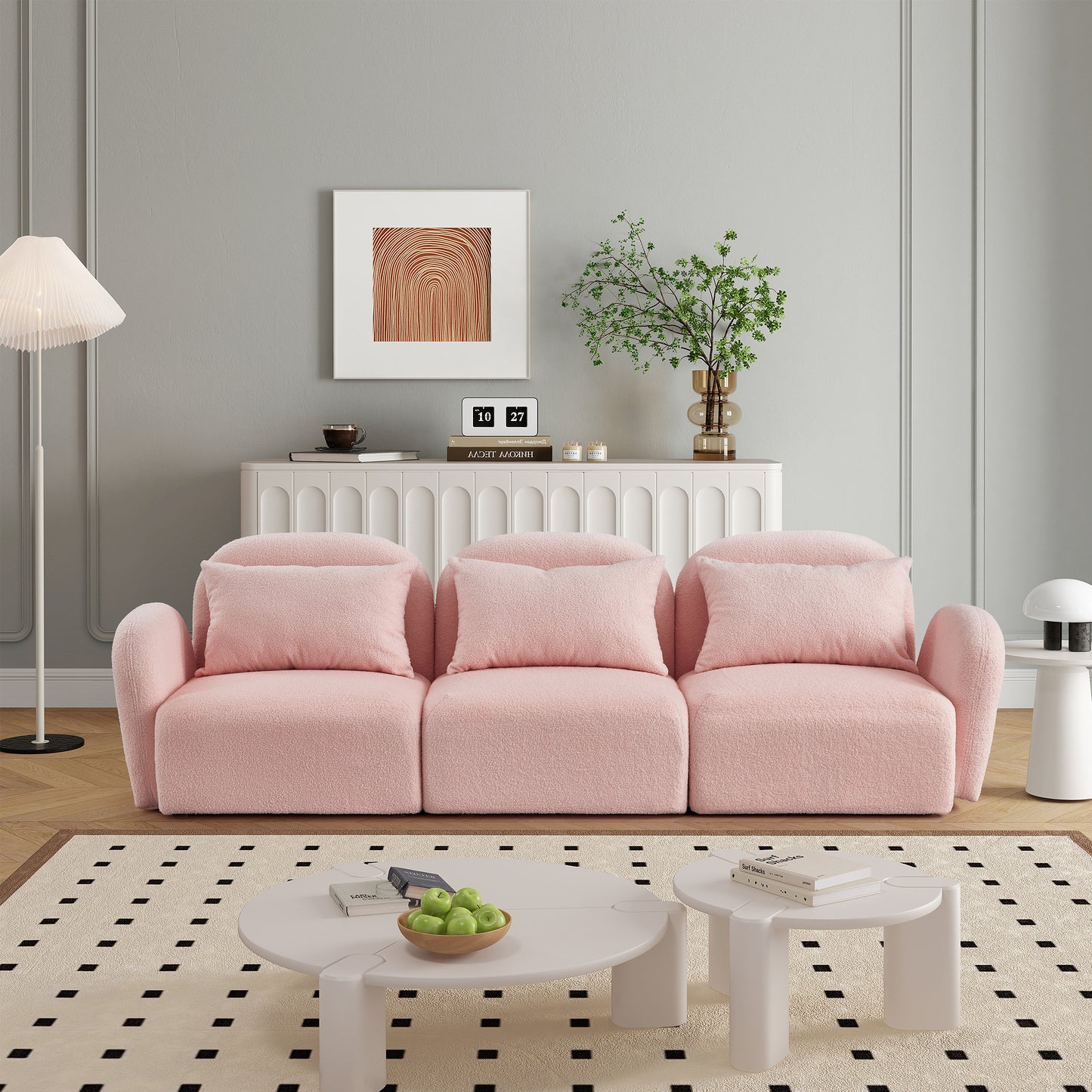 （最后5个库存）Living Room Furniture Three Seat Lazy Sofa Teddy Fabric Pink