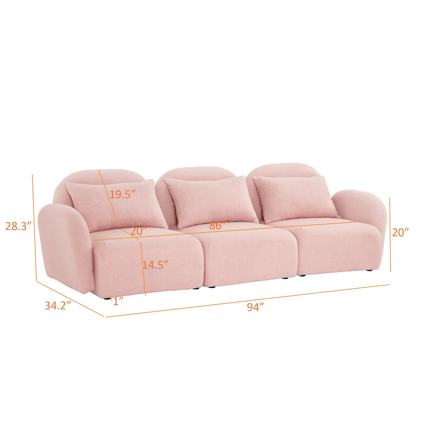 （最后5个库存）Living Room Furniture Three Seat Lazy Sofa Teddy Fabric Pink