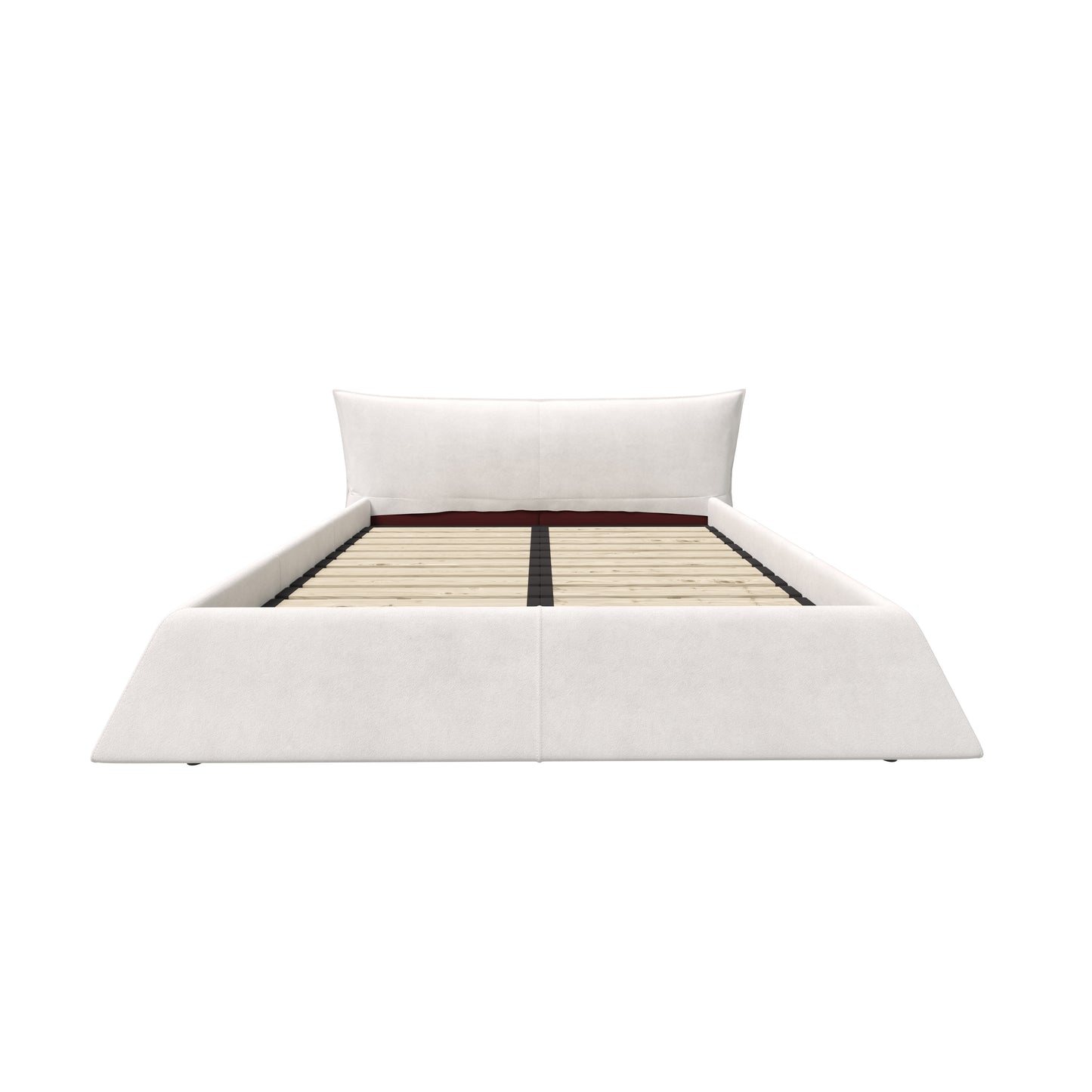 King Size Upholstered Platform Bed with Special Shaped Velvet Headboard, Metal & Solid Wood Frame,Cream