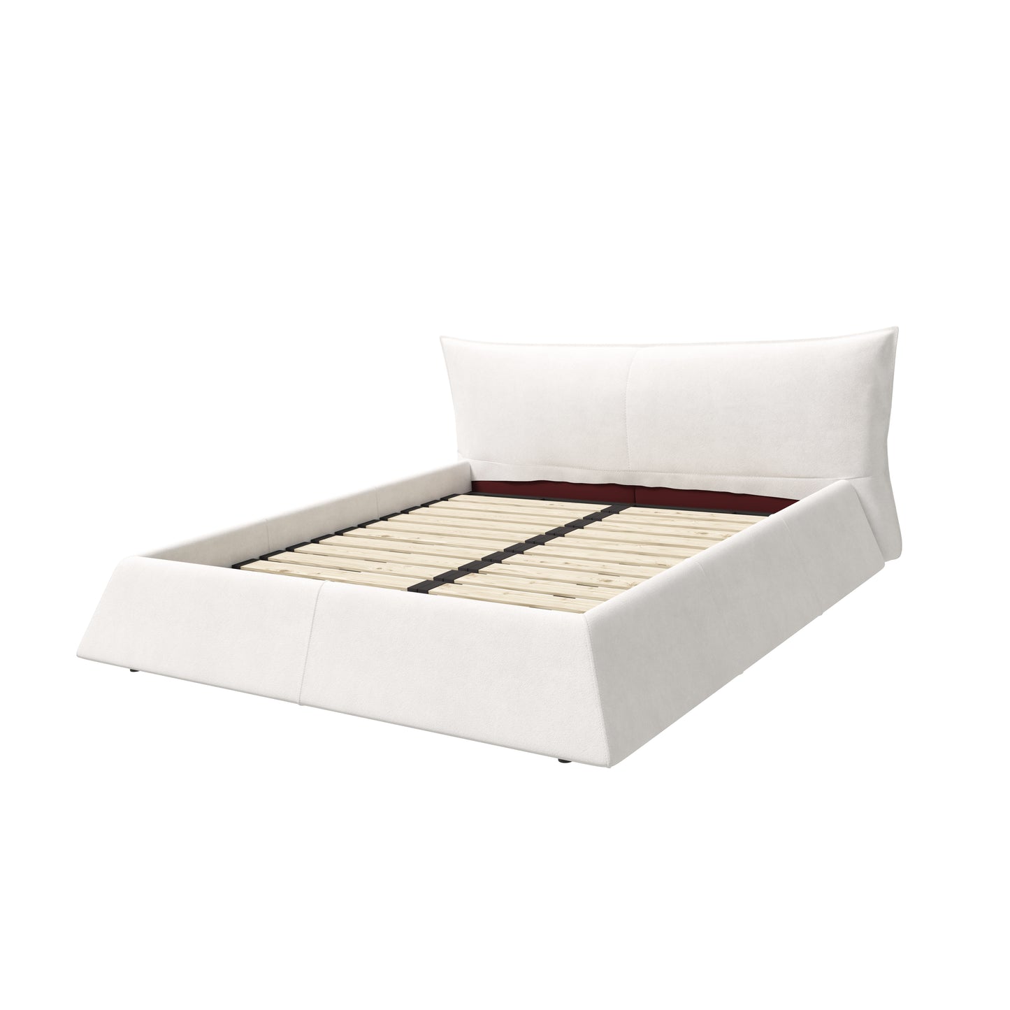 King Size Upholstered Platform Bed with Special Shaped Velvet Headboard, Metal & Solid Wood Frame,Cream